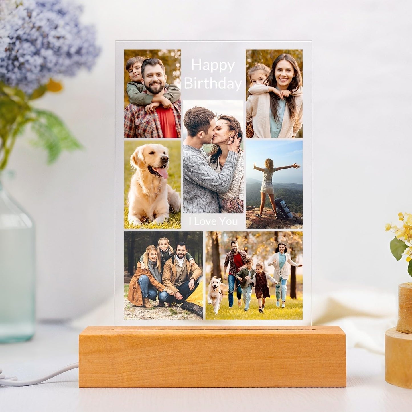 Custom Picture Frames with Photo, Custom Photo Frames with Night Light, Customized Picture Frame, Personalized Valentines Day Gifts for Women Men Her Him Mom Dad Family