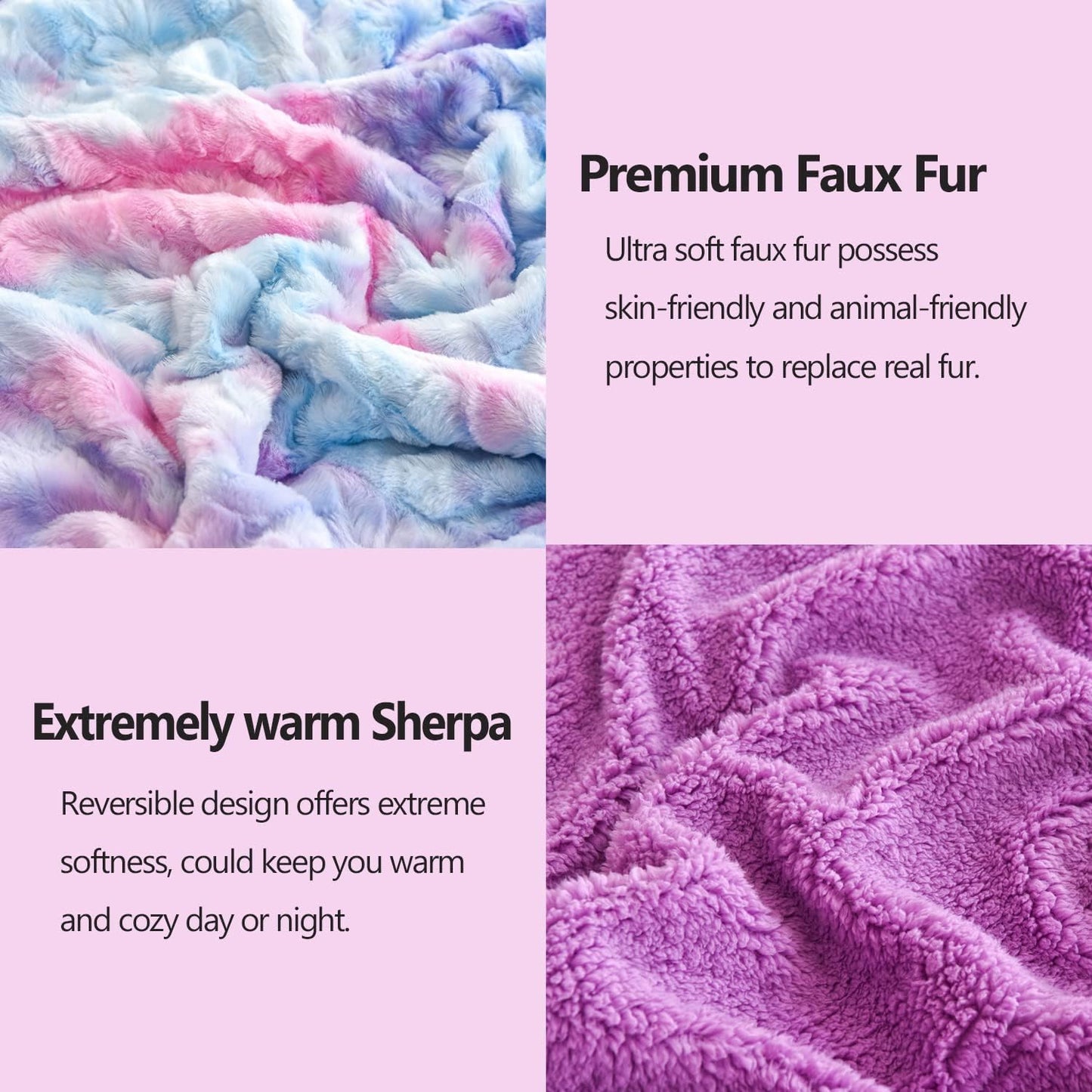 NEWCOSPLAY Super Soft Faux Fur Blanket Queen Size Multi Purple Sherpa Fuzzy Plush Warm Blanket for Sofa Bed (Multi Purple, Queen(90"x90"))