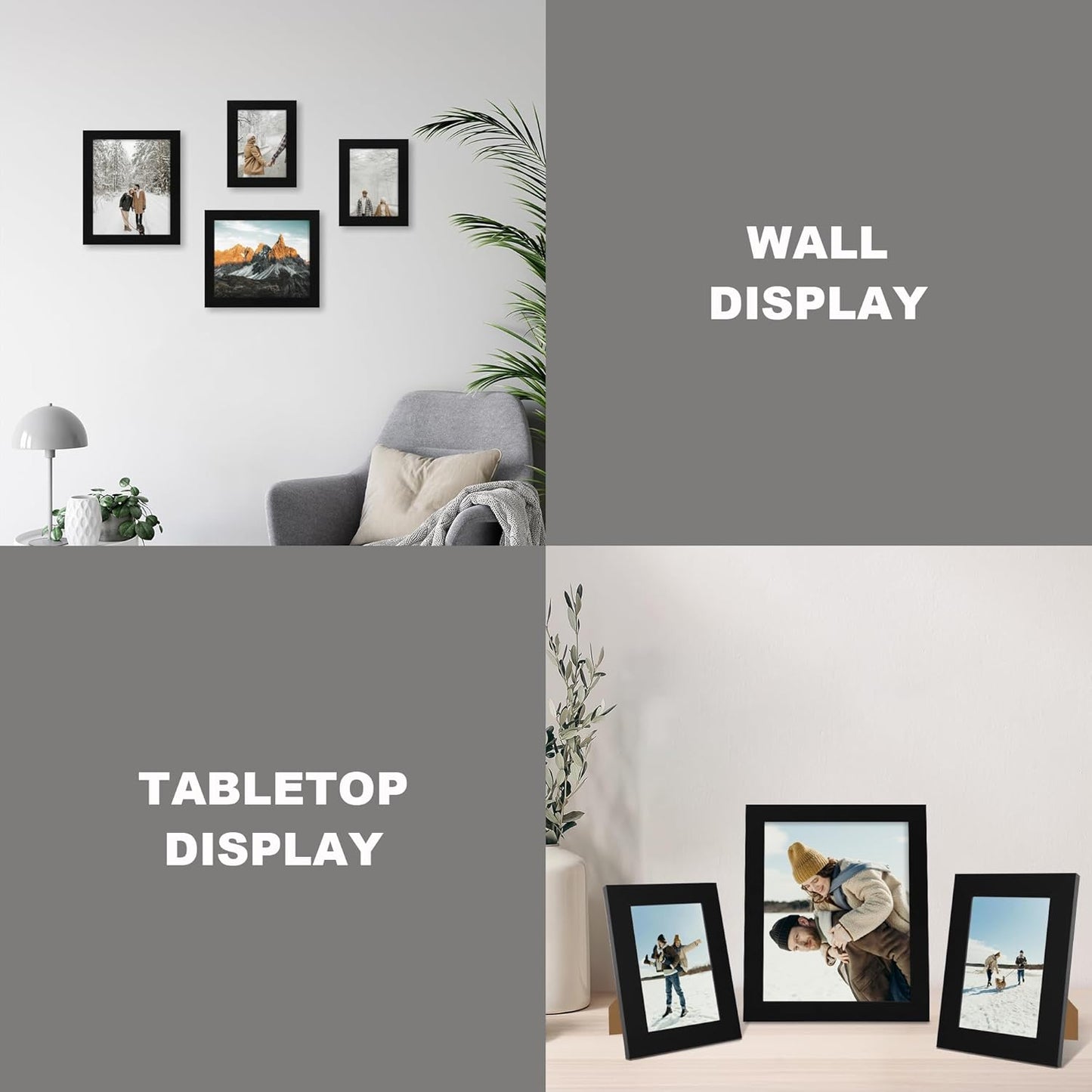 iRahmen 8x10 Picture Frame Set of 4, High Definition Glass Black Picture Frame, 8 x 10 Wood Rustic Photo Frames for Horizontal or Vertical Table Top and Wall Mounting
