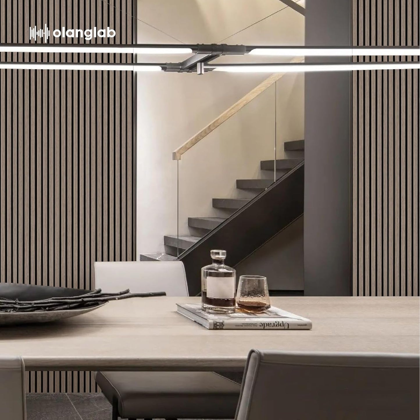 Olanglab Wood Slat Wall Panels, Wooden Acoustic Wall Panels, 94.5"x12.6" Each 3D Wall Panels for Interior Wall Decor, 4 Pack in Total 94.5"x50.4" (Dark Walnut)