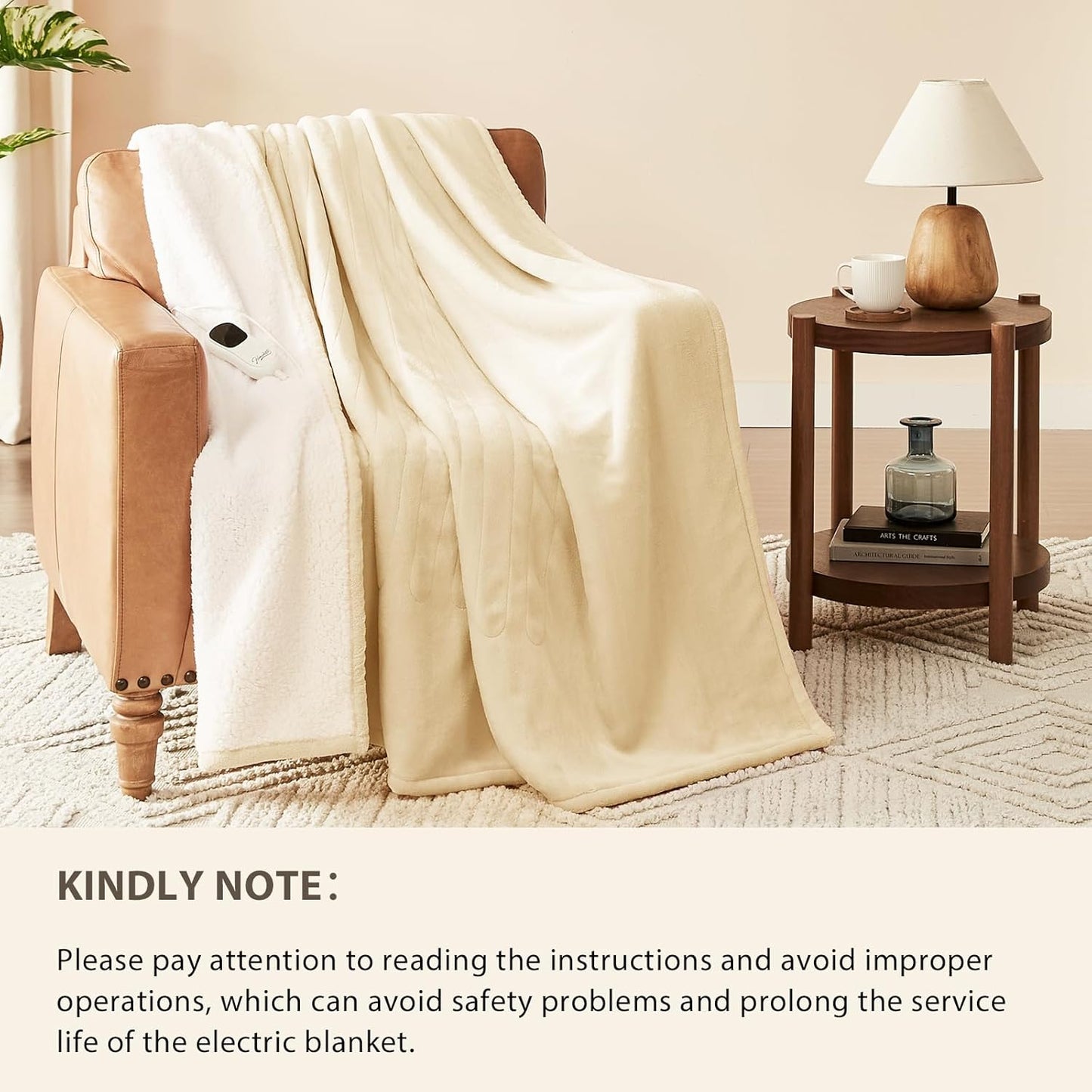 Homemate Heated Blanket Electric Throw - 50"x60" Heating Blanket Throw 1/2/4/6/8 Hours Auto-Off 10 Heat Level Over-Heat Protection Flannel Sherpa ETL Certification
