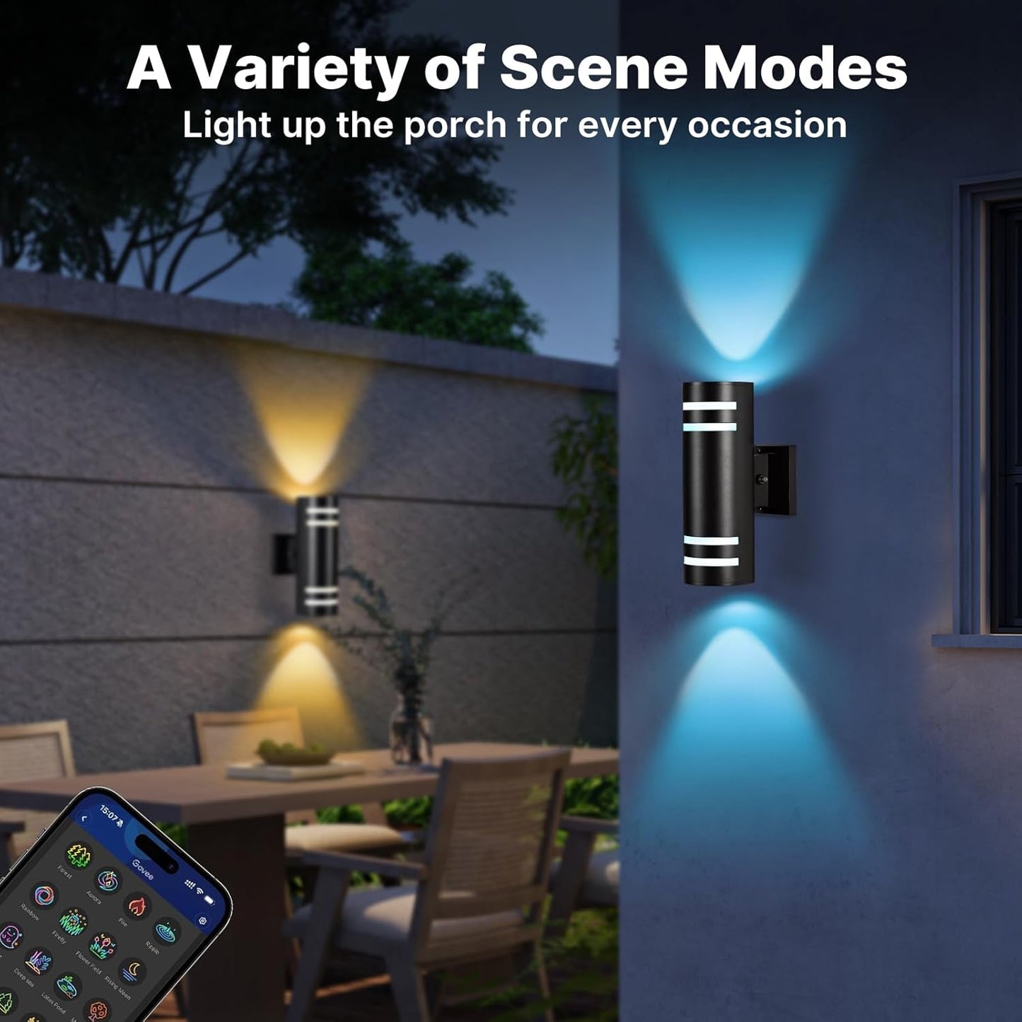 RGB Up and Down Lights Outdoor Wall Lights 1 Pack, Smart Color Changing Outdoor Wall Sconce WiFi Voice & App Control,Aluminum Waterproof Exterior Lights for Porch Compatible with Alexa