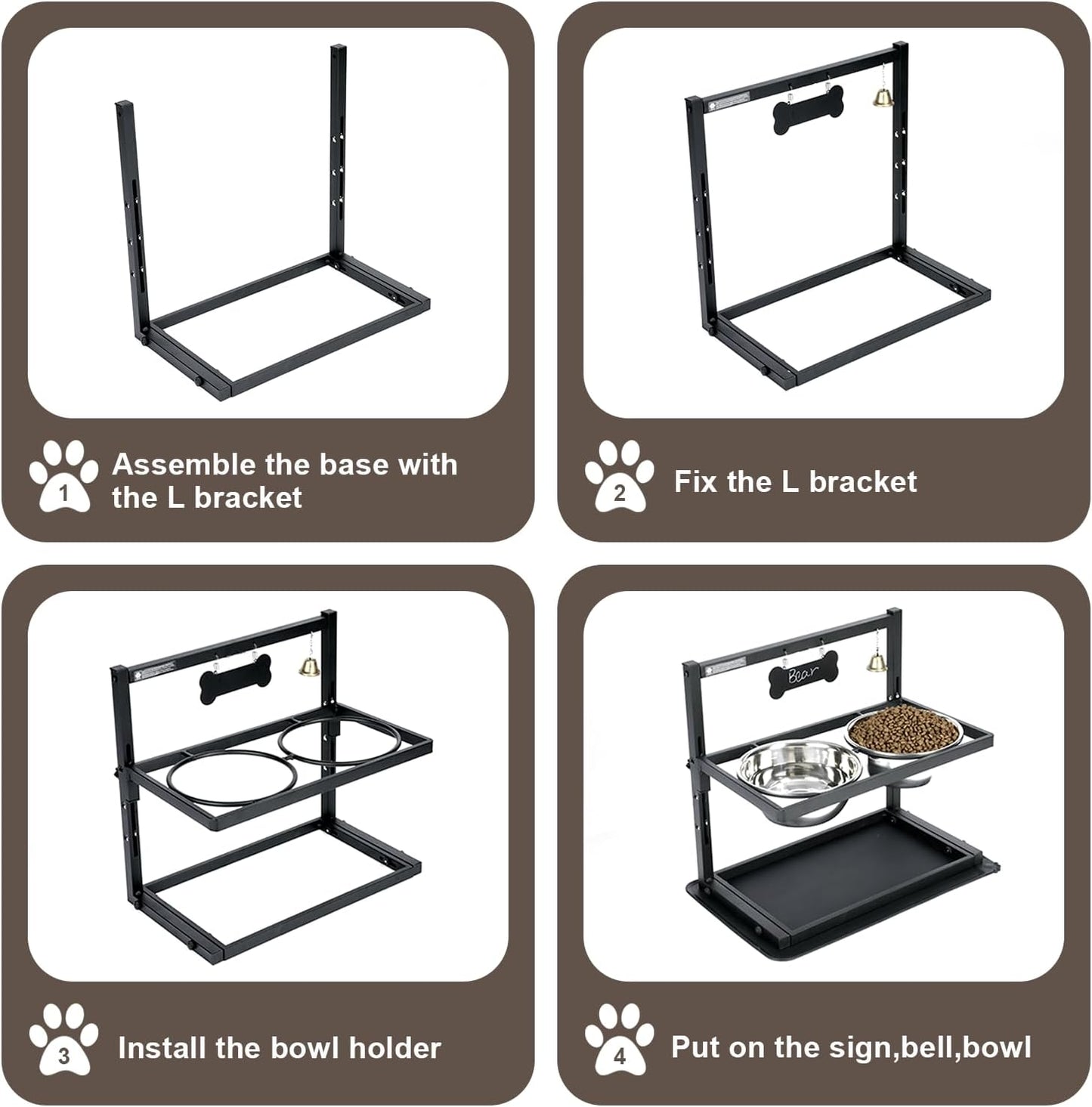 SHAINFUN Elevated Dog Bowls - Slow Feeder, Raised Stand with Two 1700ML Stainless Steel Bowls, Spill Proof Mat for Large & Medium Dogs