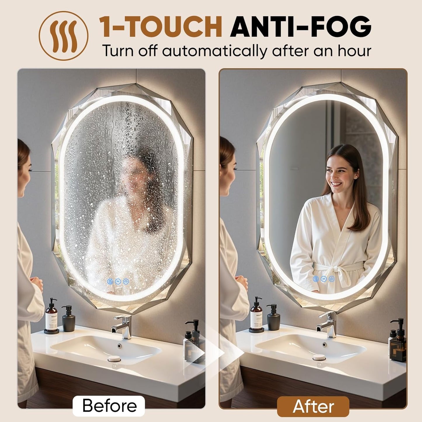 30"X36" Oval LED Bathroom Mirror with Lights, Frameless Vanity LED Mirror for Bathroom with Beveled Edge, Backlit Anti-Fog, Dimmable, 3 Colors, Memory Function, Tempered Glass, Shatter-Proof