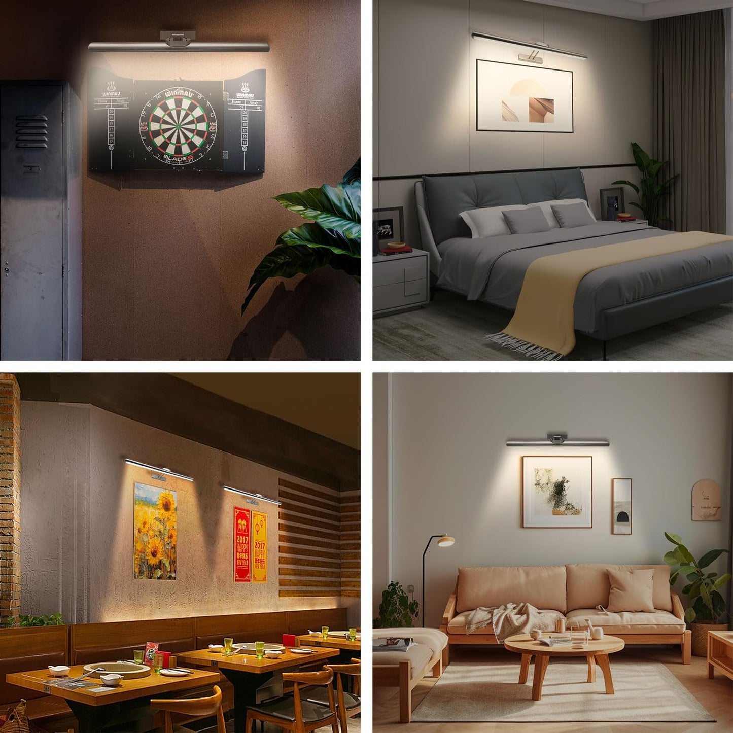 24.4" Wireless Picture Lights, Rechargeable Battery Art Display Light with Remote Control, Dimmable/Timer Off Dartboard Light (Nickel-2Pack)