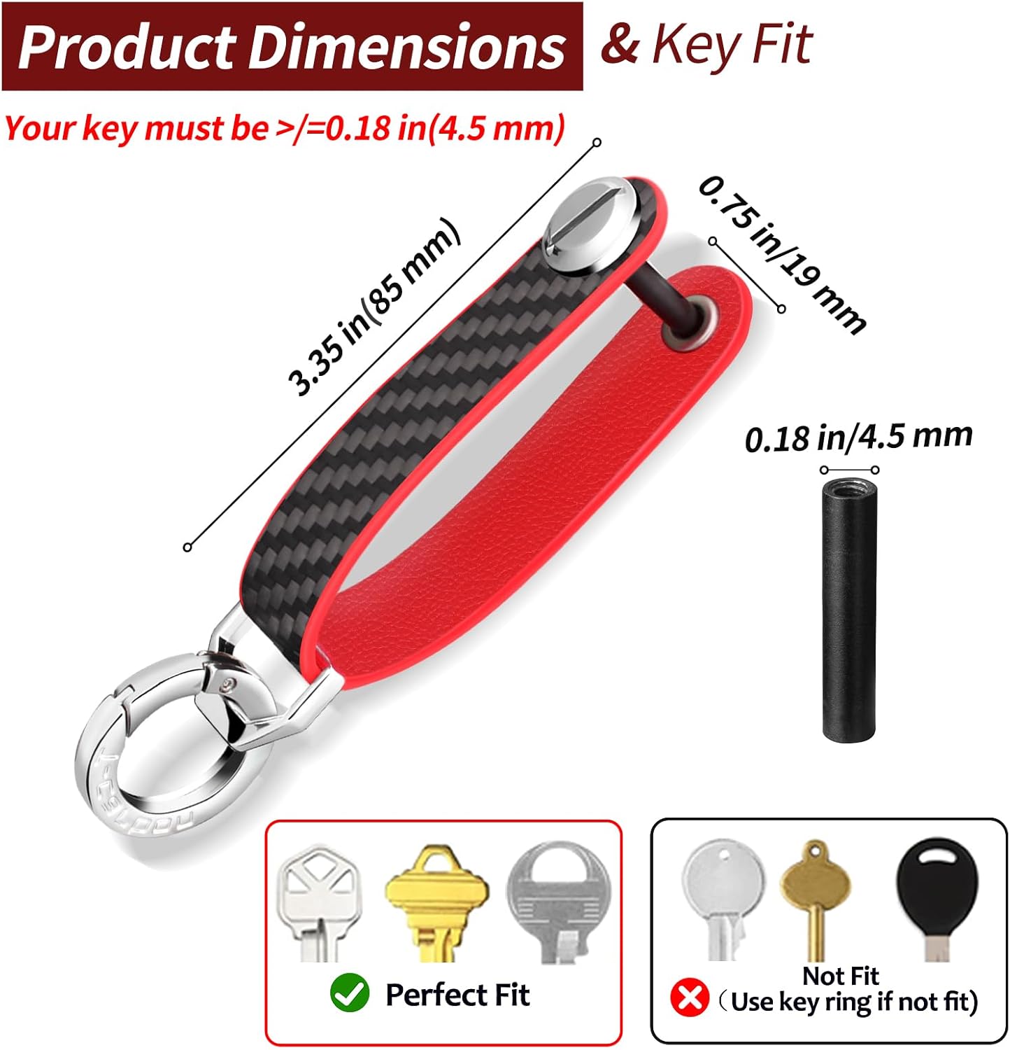 T-carbon Key Organizer, Carbon Fiber Leather Compact Key Holder, Silent Keychain, Expandable Key Case Holds Up to 8 Keys