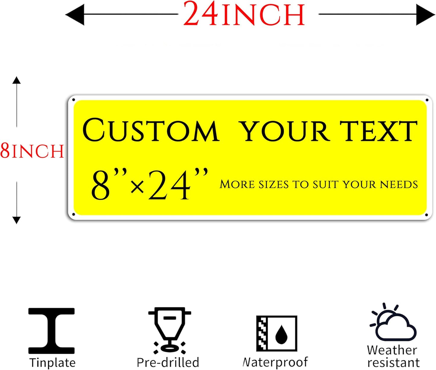 Custom Sign, Custom Indoor/Outdoor Decorative Sign,large,Aluminum Weatherproof Metal Sign Multiple Sizes, Customize for Office, Business, Workplace, office, Home, Delivery Signs(8 * 24 Inch)