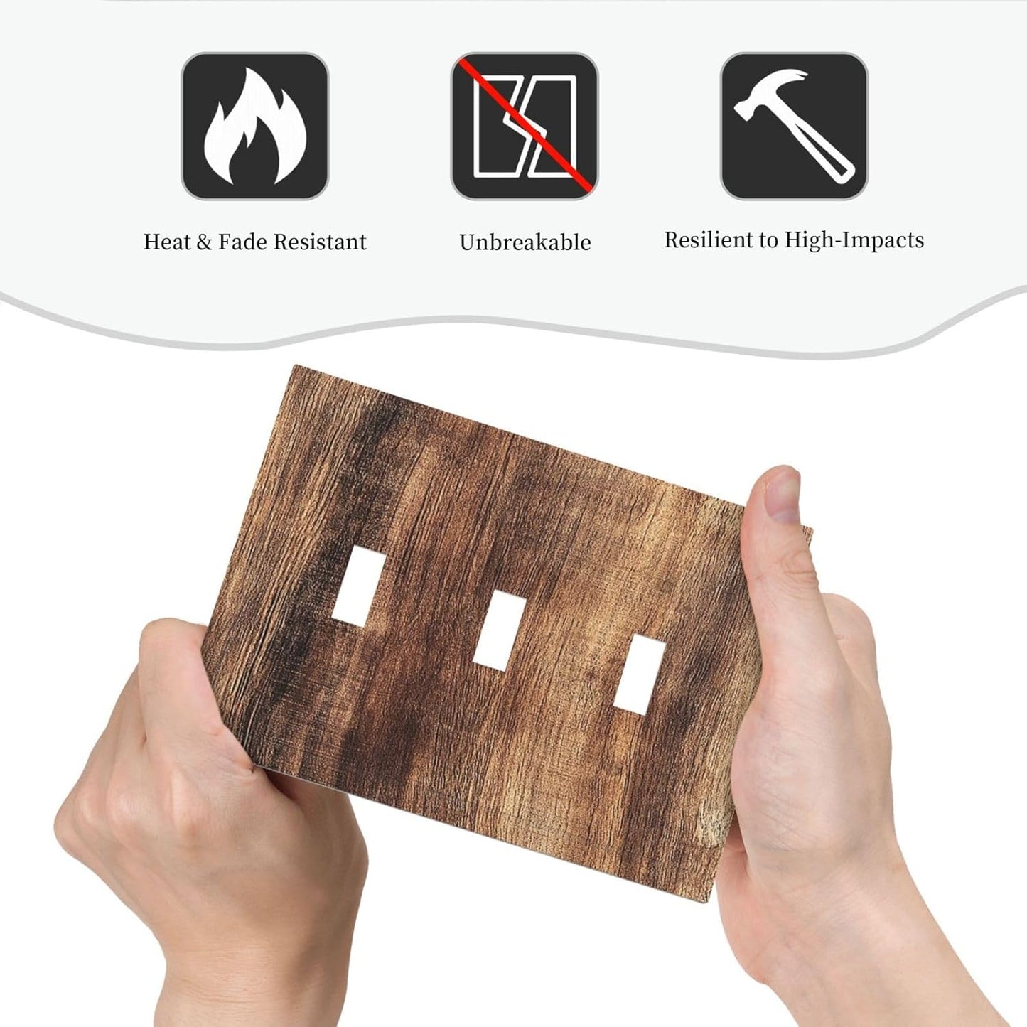Decorative Switch Plates Vintage Rustic Brown Wood Grain 3 Gang Wall Plate Triple Toggle Light Switch Cover Faceplate Electrical Wall Panels for Bedroom Farmhouse Decor