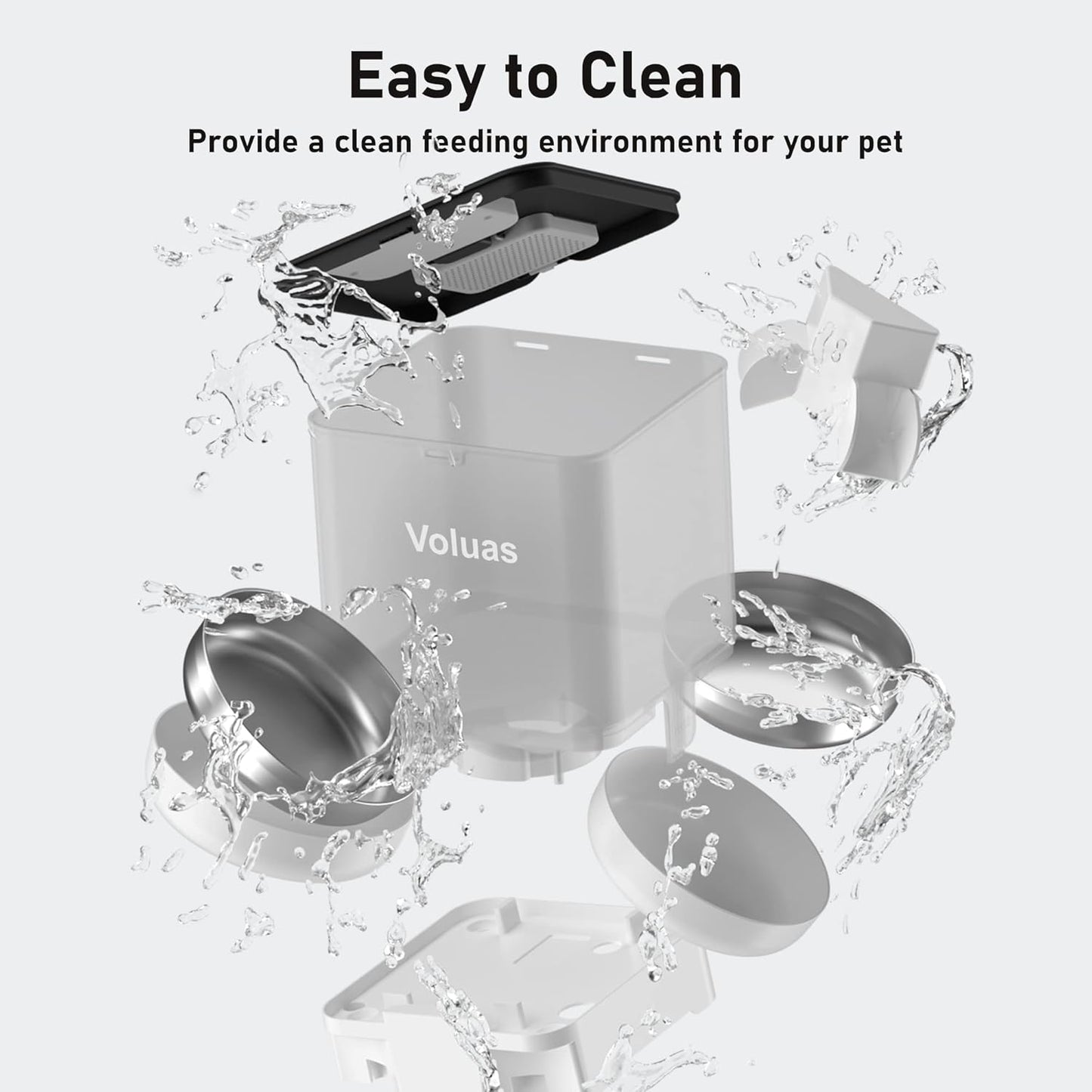 Voluas Automatic Cat Feeder for Two Cats, Double Pet Feeder with 2 Stainless Steel Bowls,6L Timed Cat Feeders with Memory Function