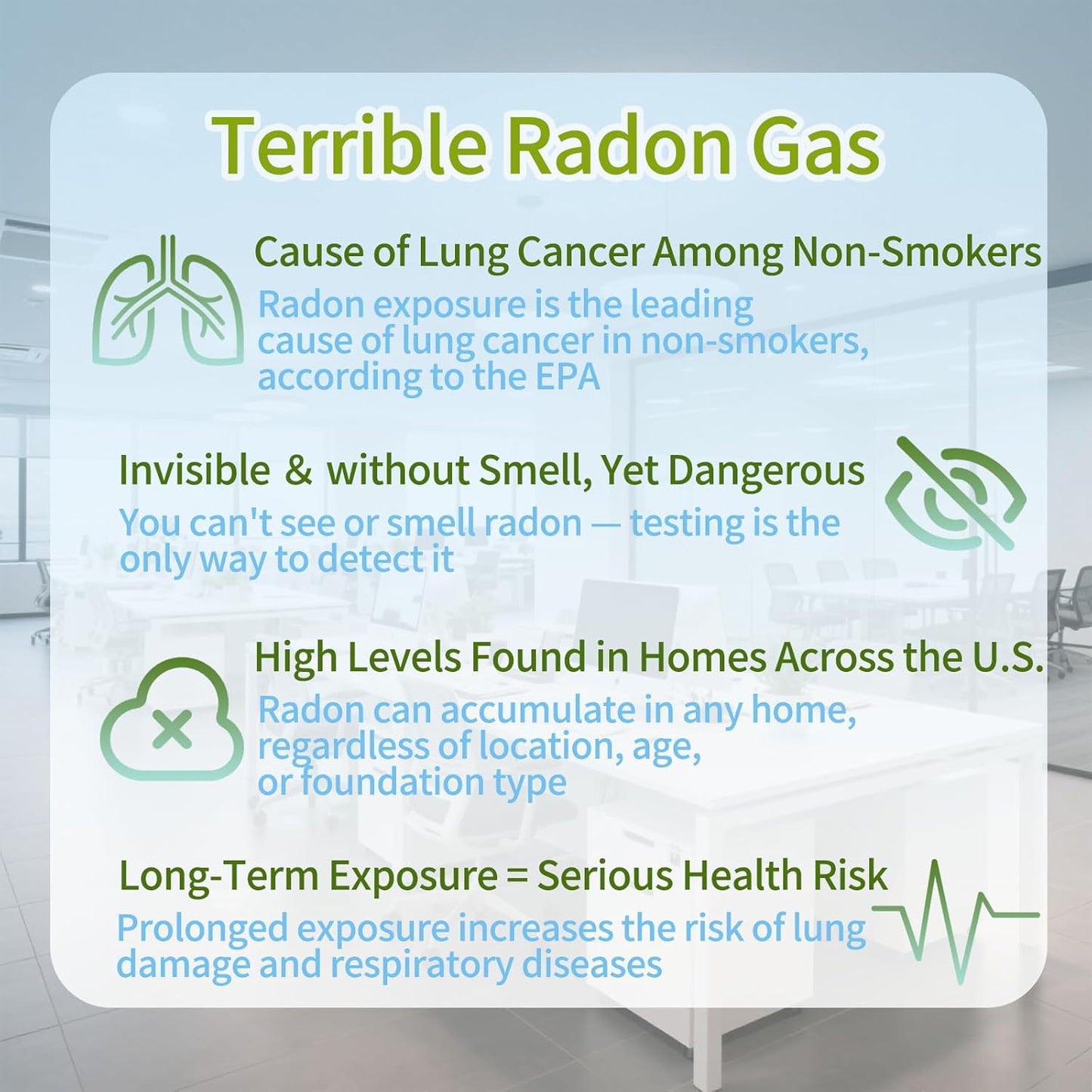 Bluetooth Radon Detector for Home, High-Precision Sensor, Real-Time Radon Gas Monitoring, Short & Long-Term Data with Trend Charts, App Control, Rechargeable Battery, LED Alerts