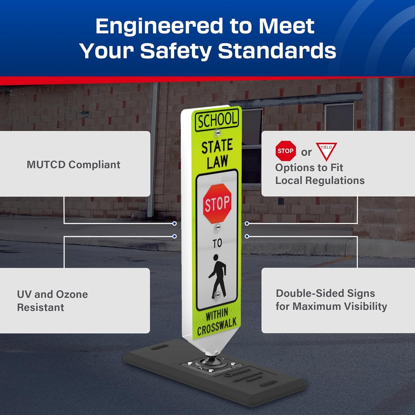 Impact Recovery - In-Street Pedestrian Crossing Signs - Street Sign - Road Sign - Pedestrian Safety Signs - School Stop with Portable Base