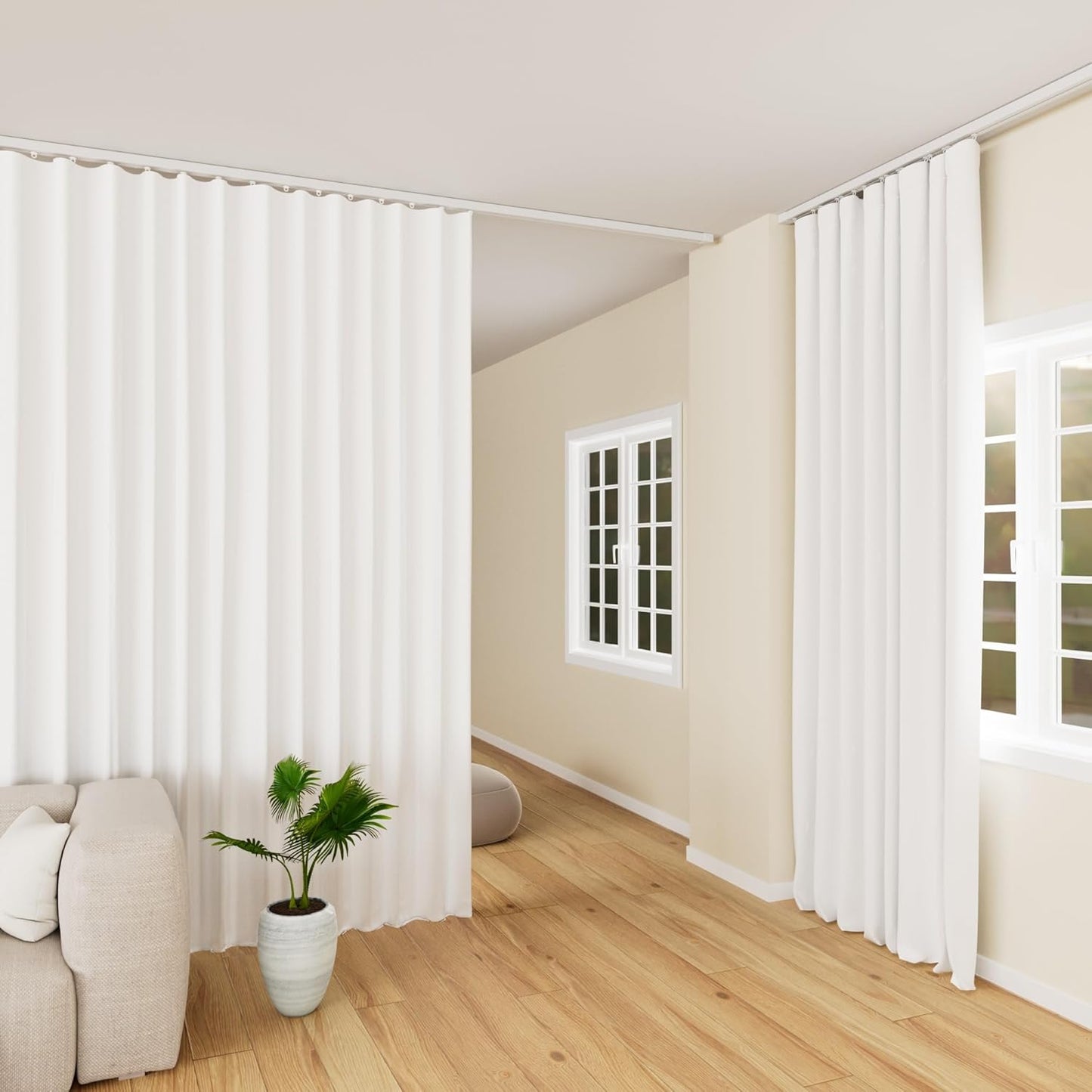 Curtain Track Ceiling Mount heavy duty sliding Curtains Tracks rails Rod System Room Divider with clips 6-9ft White