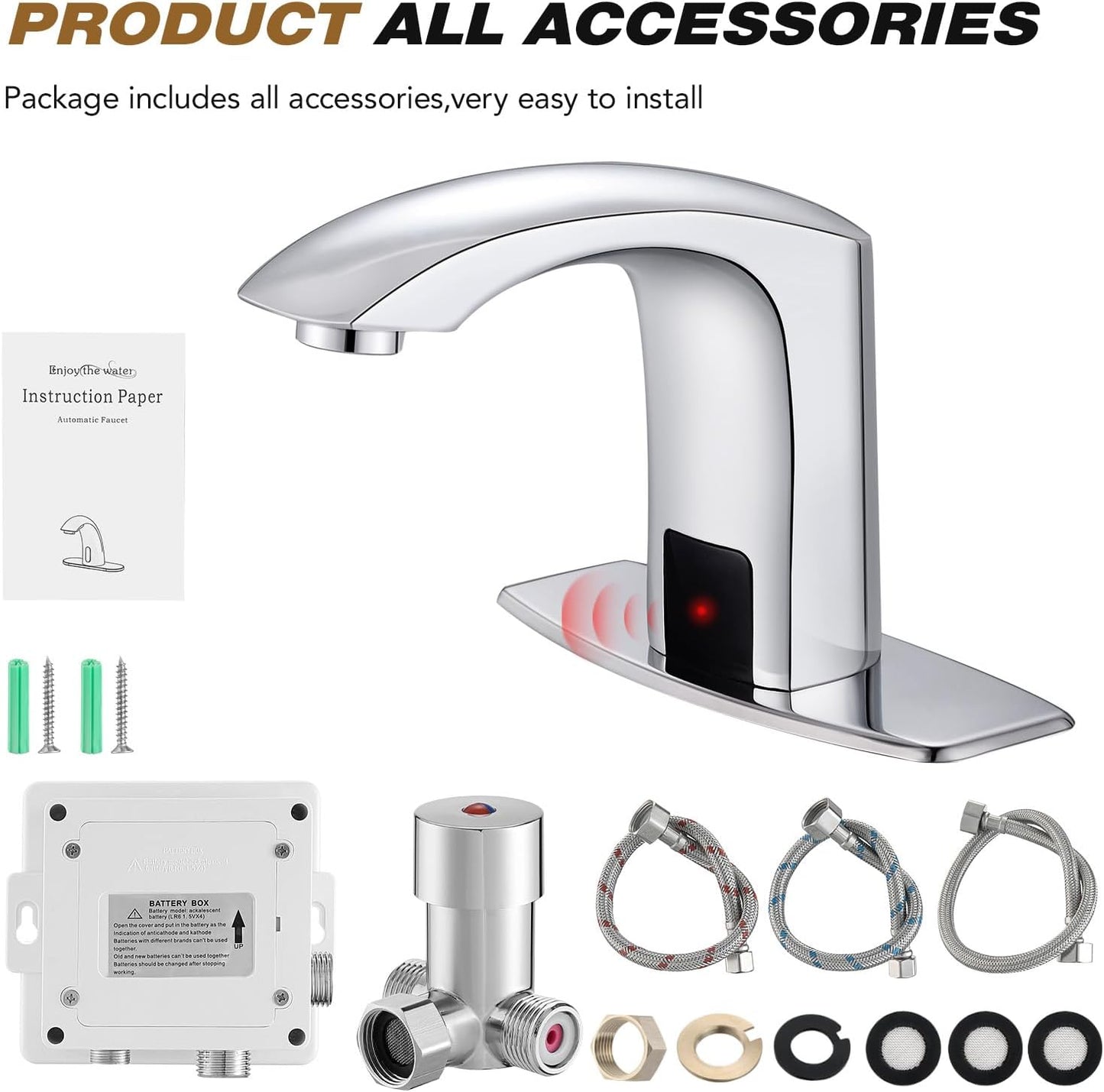 Gangang Commercial Touchless Bathroom Sink Faucet Cold and Hot Water Automatic Motion Sensor Basin Tap Mixer with Mixing Valve and Cover Plate (FBA 2)