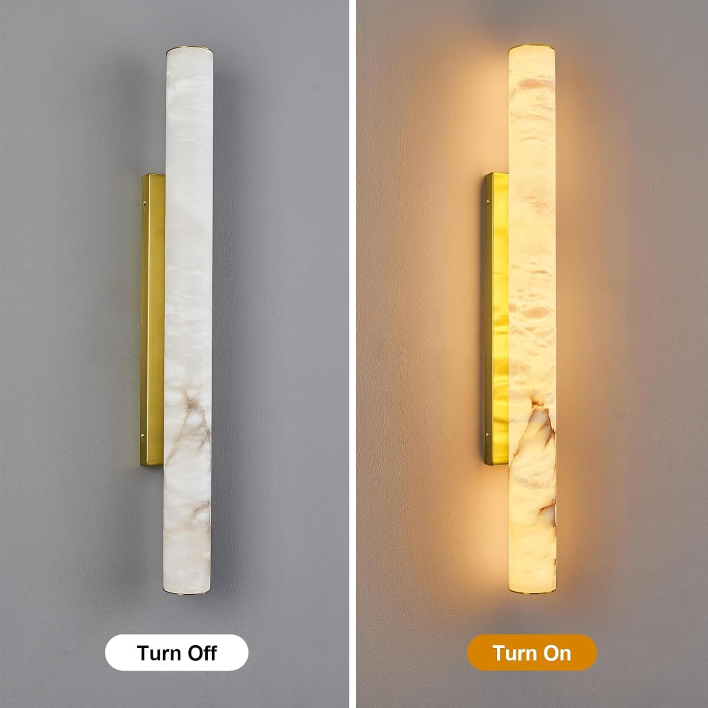 LMQNINE Natural Alabaster Wall Sconces Set of Two Spanish Marble Wall Light Cylinder Modern Gold LED Sconce for Living Room Bedroom Bathroo Stairs(L-2Pack)