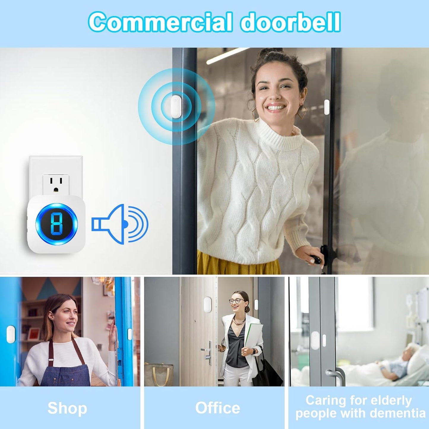 SURFOU Wireless Door Alarms Chime, 1000FT Range 55 Ringer 5 Volume, Easy to Install, IP55 Waterproof -1 Sensors 1 Receiver