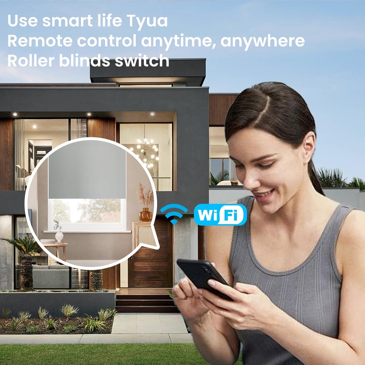 Smart Roller Shutter Switch 118X72X34MM Need Neutral Wire,2.4GHz WiFi Roller Shutter Switch, Tempered Glass Panel, Compatible with Alexa and Smart Life, Black WiFi-Roller Shutter
