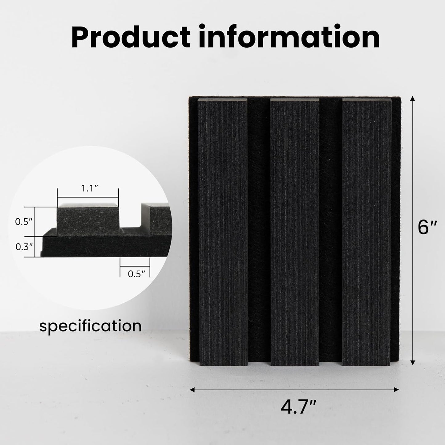 Sample Wood Salt Acoustic Wall Panels, Soundproof Wooden Wall Panels, 3D Fluted Sound Absorbing Panel, Matte Black, Sample Pack