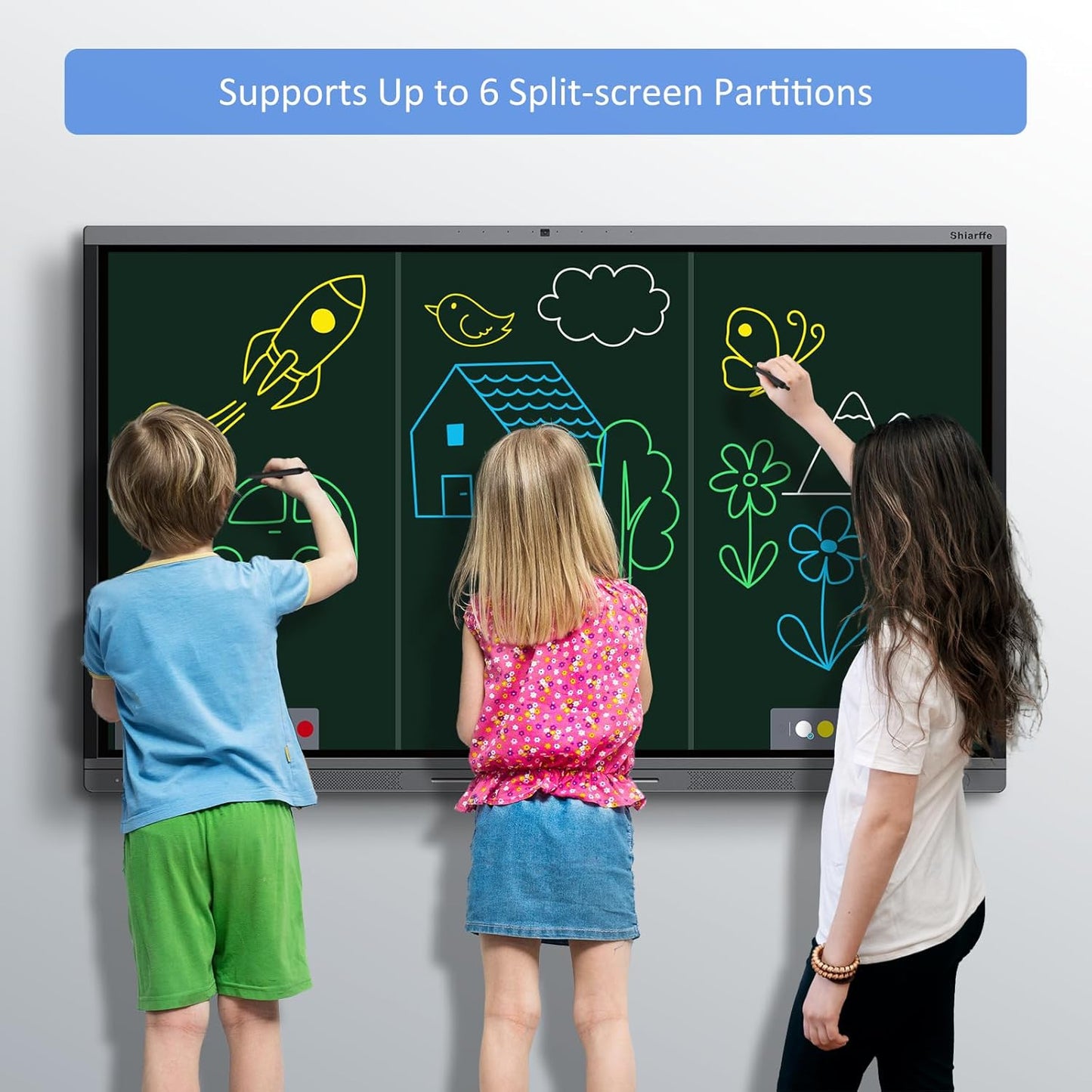 Shiarffe X5 Pro 4K 65 Inch Smart Board with Portable Stand, EDLA-Certified Digital Whiteboard, Touchscreen Interactive Display Built-in Camera for Classroom Office Hybrid Work Home, Android OS