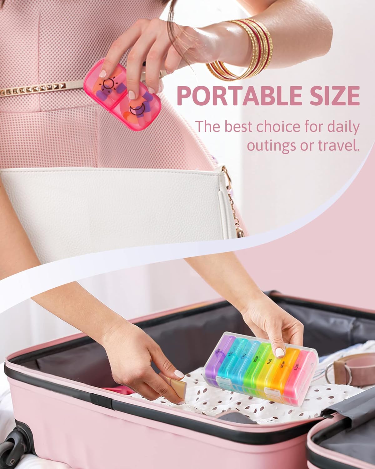FEATY Weekly Pill Organizer 2 Times a Day with Same-Side Large Opening for Easy Filling & Retrieving, Color Tracking 7 Day AM PM Pill Box with Large BPA Free Pill Case for Vitamins, Fish Oils (Clear)