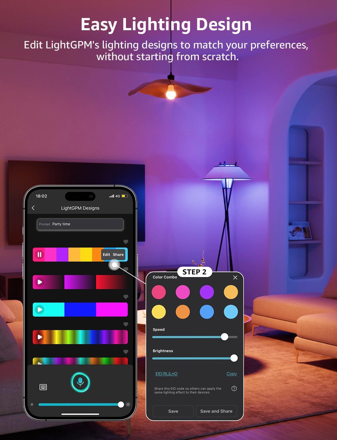 Lepro B1 AI Smart Light Bulbs - WiFi & Bluetooth RGBWW Color Changing LED Bulb Works with Alexa & Google Assistant, Personalized Al Lighting Designer, AI Voice Control, Music Sync, 2.4GHz Only, 4 Pack