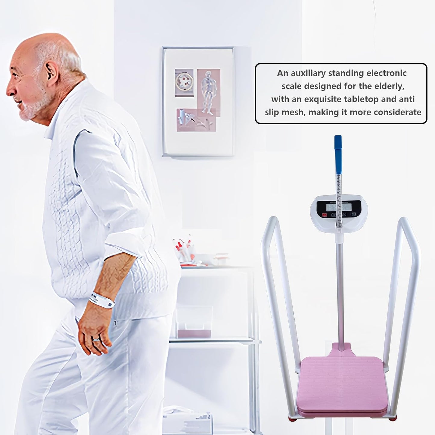 Assist The Elderly in Measuring Weight gain While Standing, with an Electronic Scale with armrests, Suitable for use in clinics, Hospitals, Schools, Nursing Homes (Pink)