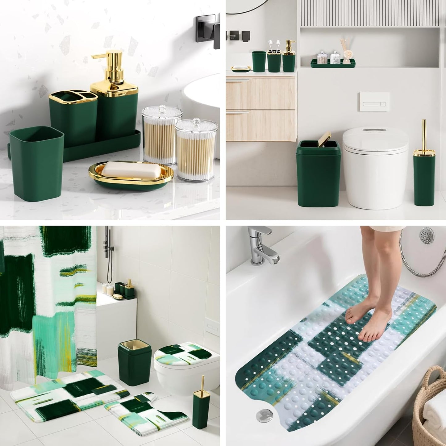 Bathroom Accessories Set - 26PCS Dark Green Bathroom Set, Bathroom Accessory Set with Shower Curtain and Rugs and Bathtub Mats for Home