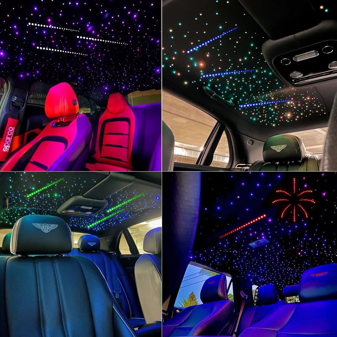 AZIMOM Dual Color 20w Twinkle Fiber Optic Starlight Headliner Kits 900pcs 0.03in 9.8ft, RGB Meteor Shooting Star, Sound Activated Remote APP Control Home Car Ceiling Décor