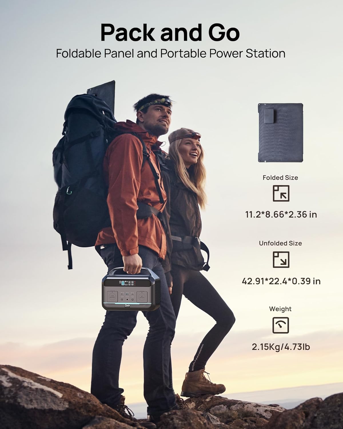 Portable Power Station 600W (1200W Surge) with 100W Solar Panel Included, 576Wh LiFePO4 Solar Generator, 1Hr Fast Charging, 100W USB-C PD Output, Power Bank for Home Emergency, Camping, RV, CPAP