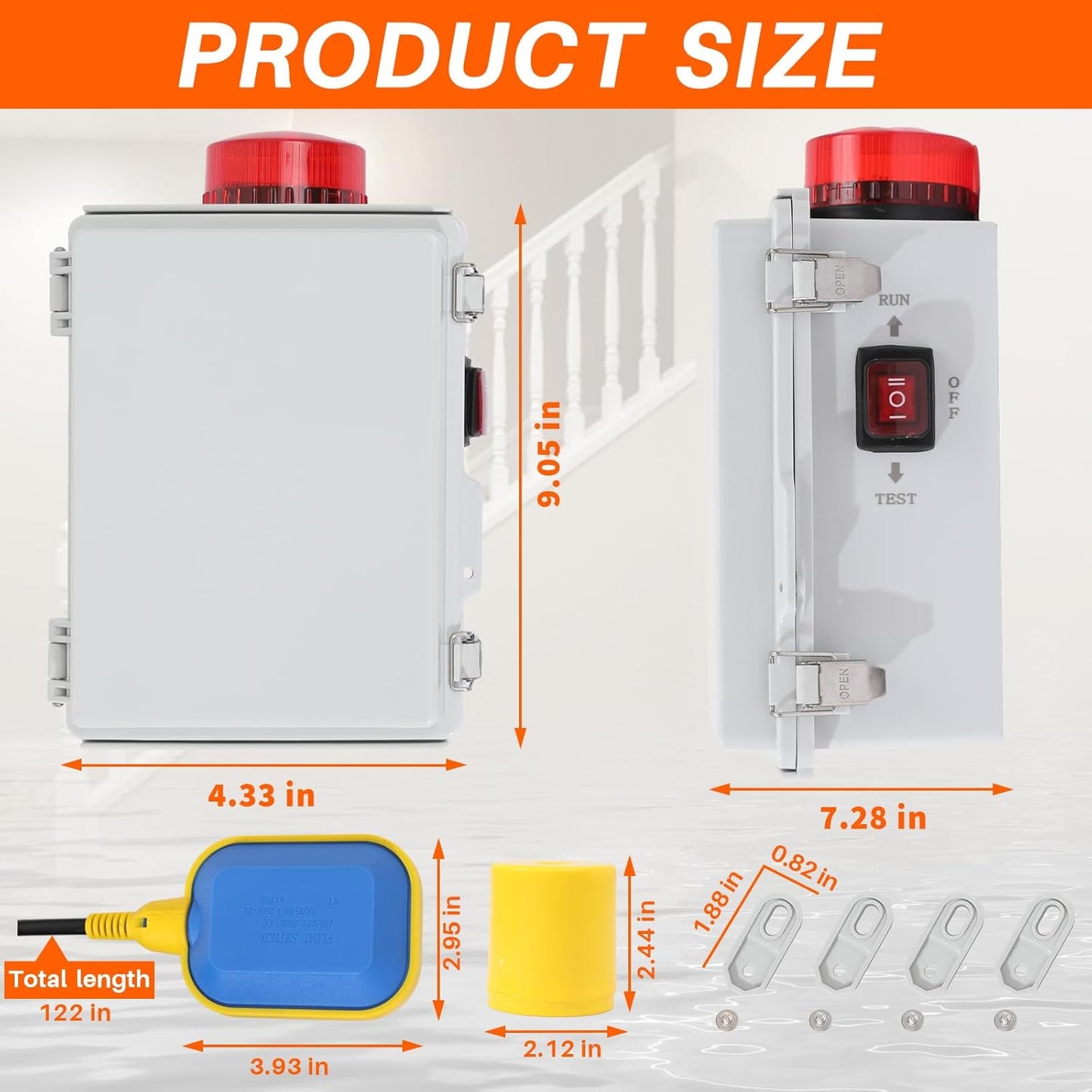 High Water Alarm, Septic Tank Alarm , Sump Pump Alarm with Light and 110 Db Alarm , Automatic Or Manual Start Water Pump