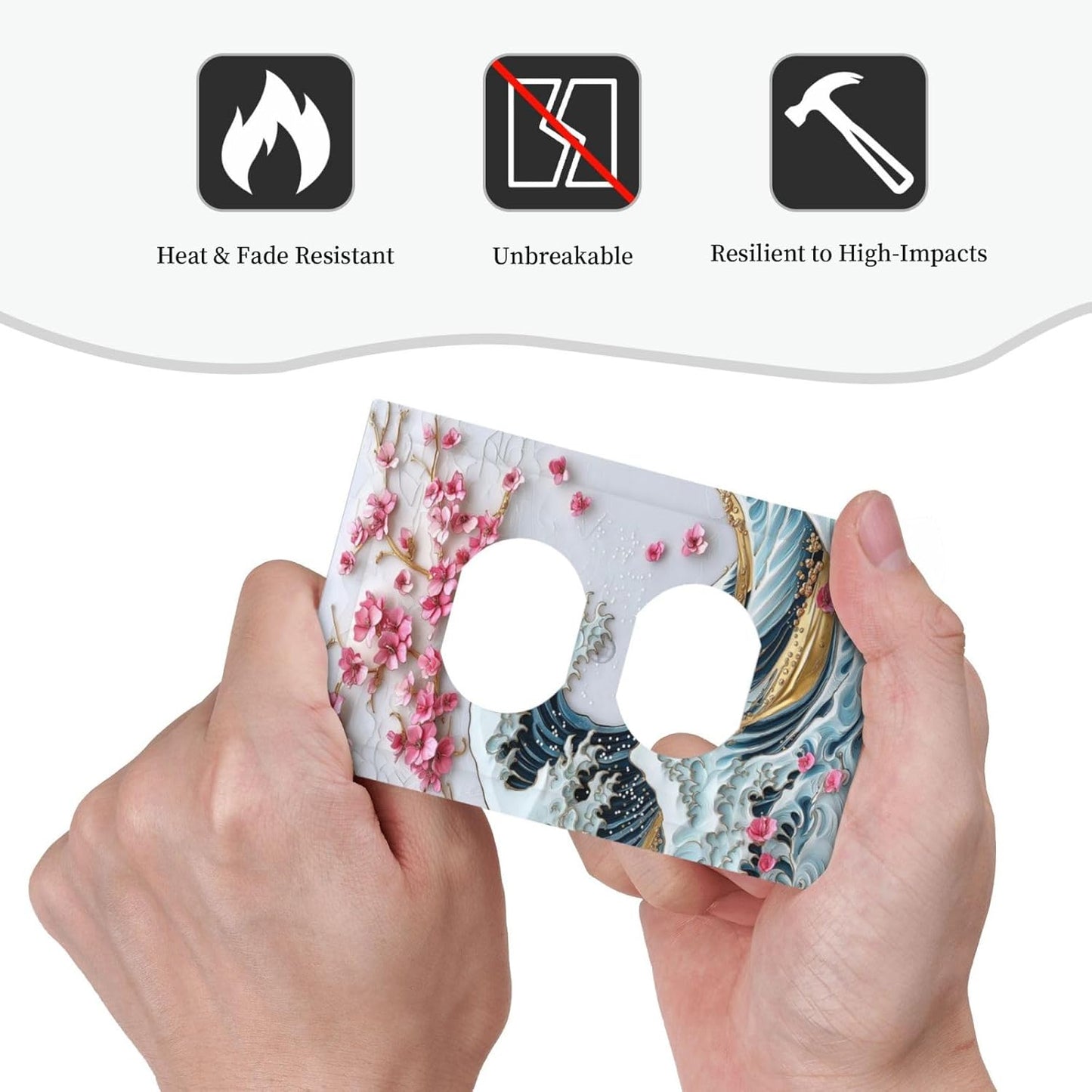 Outlet Covers The Great Wave Off Kanagawa With Sakura 1 Gang Duplex Wall Plate Decorative Switch Plates Electrical Receptacle Faceplate Light Switch Cover for Bedroom Bathroom Decor