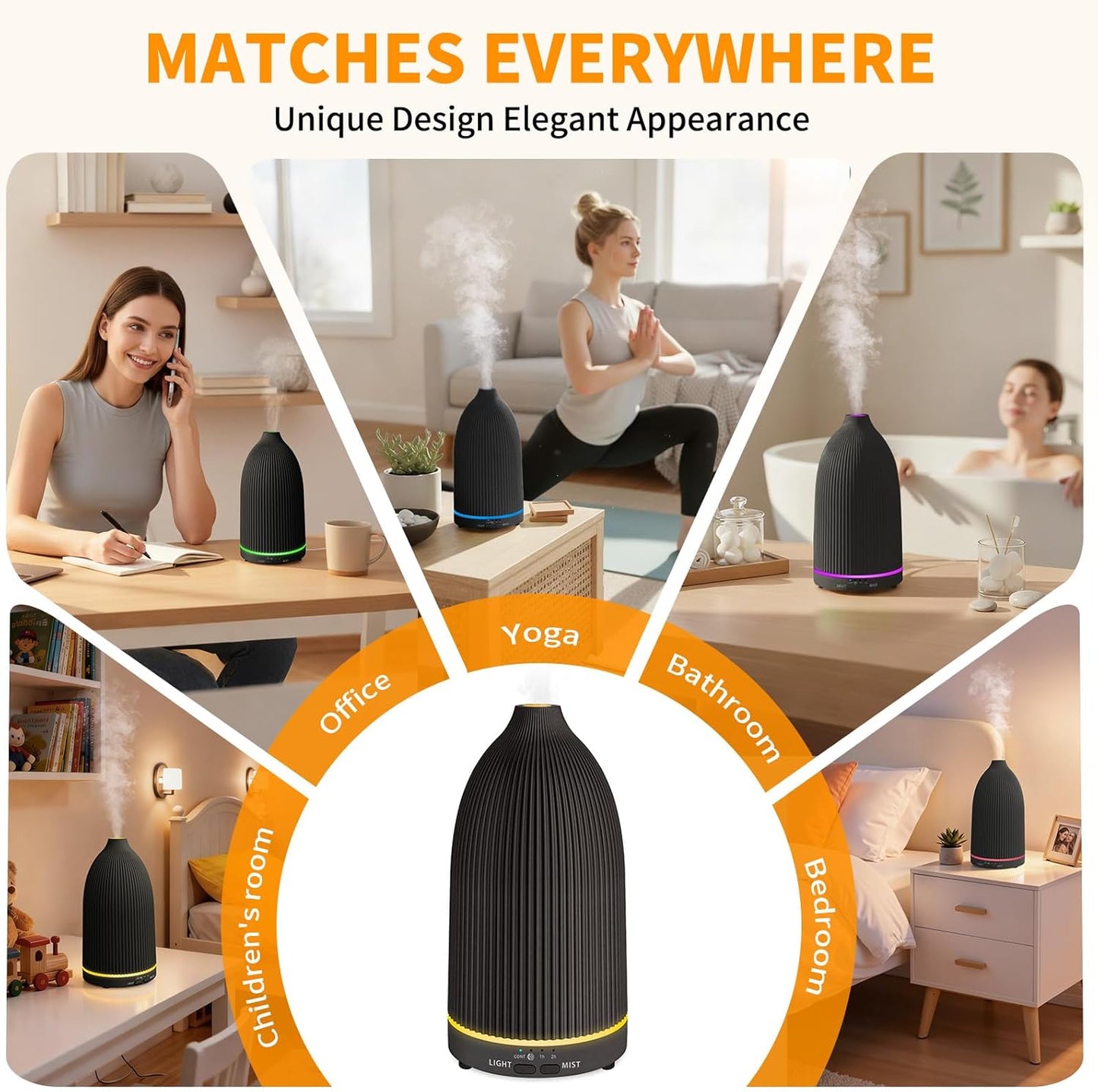 URPOWER 100ML Essential Oil Diffuser Ultrasonic Cool Mist Humidifier with 7 LED Lights, Timer & Auto-Off Quiet Aromatherapy Scent Diffuser for Home Bedroom Office Relaxation