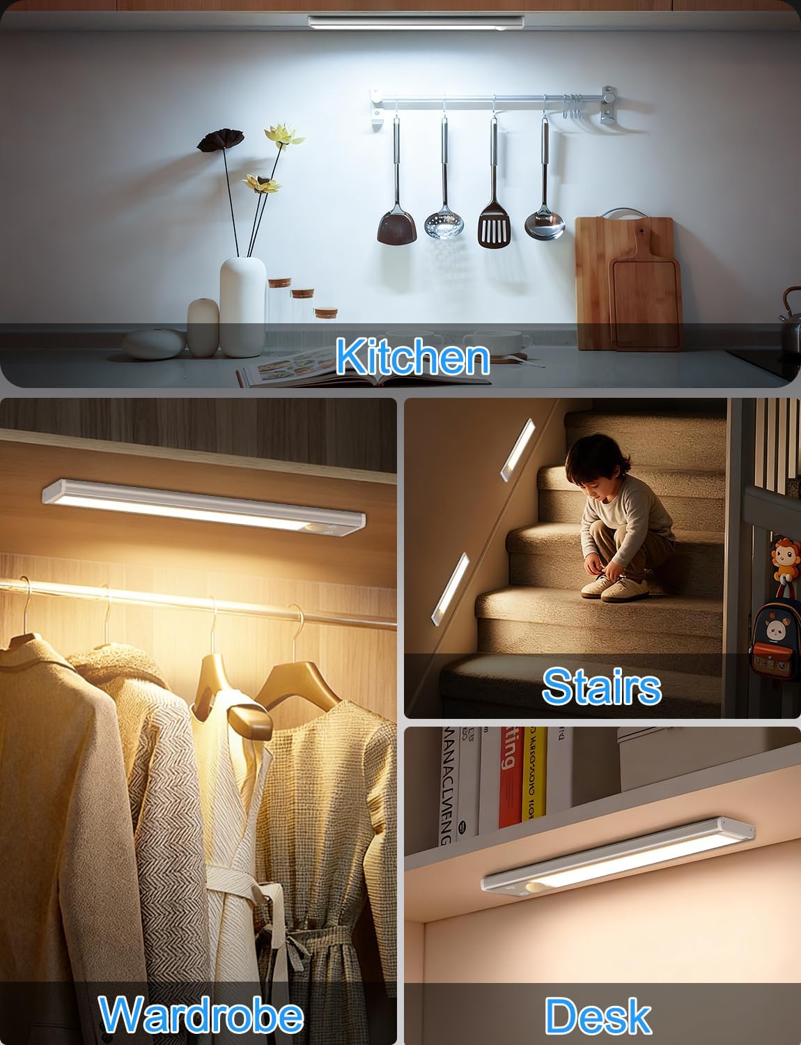 12in Under Cabinet Lighting with Charging Station, 2500mAh Rechargeable Wireless Motion Sensor Lights Indoor,Closet Lights with 3 Color Tempers, Battery Operated Cabinet Lights for Kitchen, 6-Pack