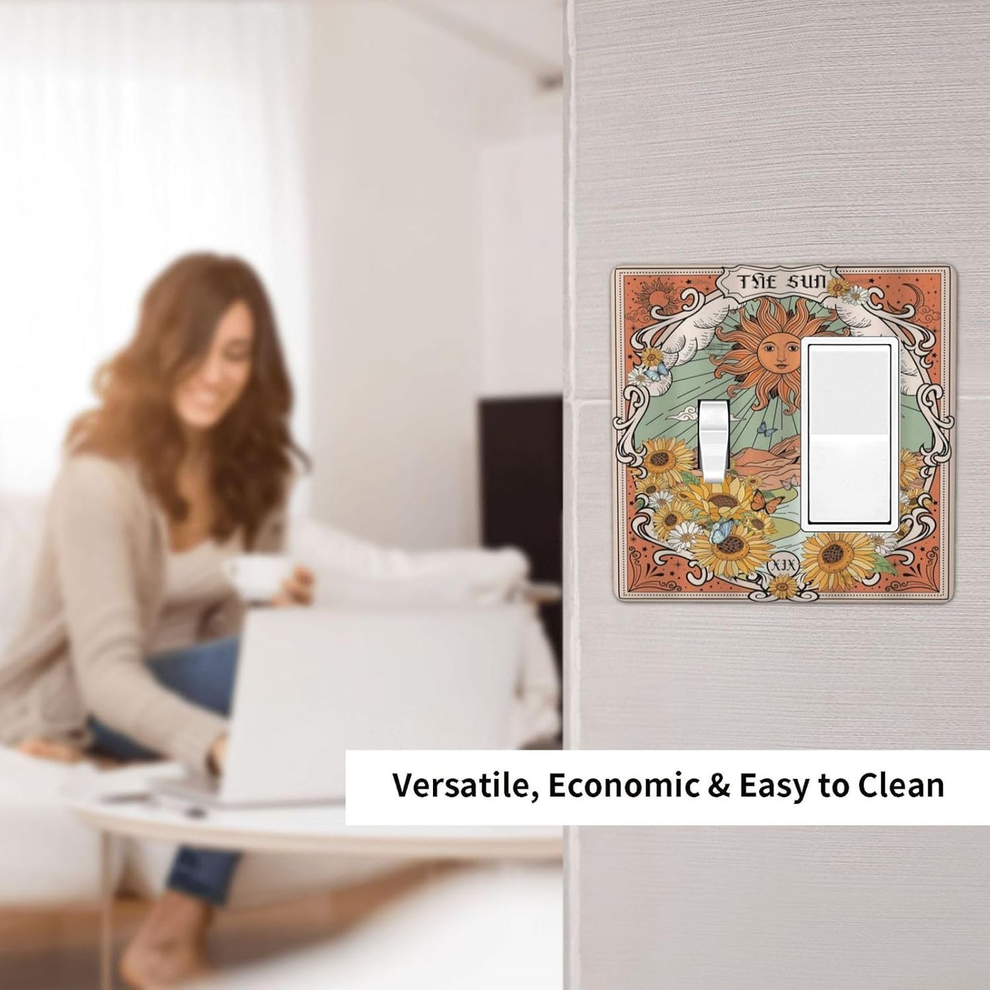 Boho Retro Sun Sunflower Vintage Flower Butterfly Outlet Covers 1 Toggle 1 Rocker Combination Decorative Wall Plate Electrical Switch Plates Light Switch Cover Plate for Farmhouse Home Decor