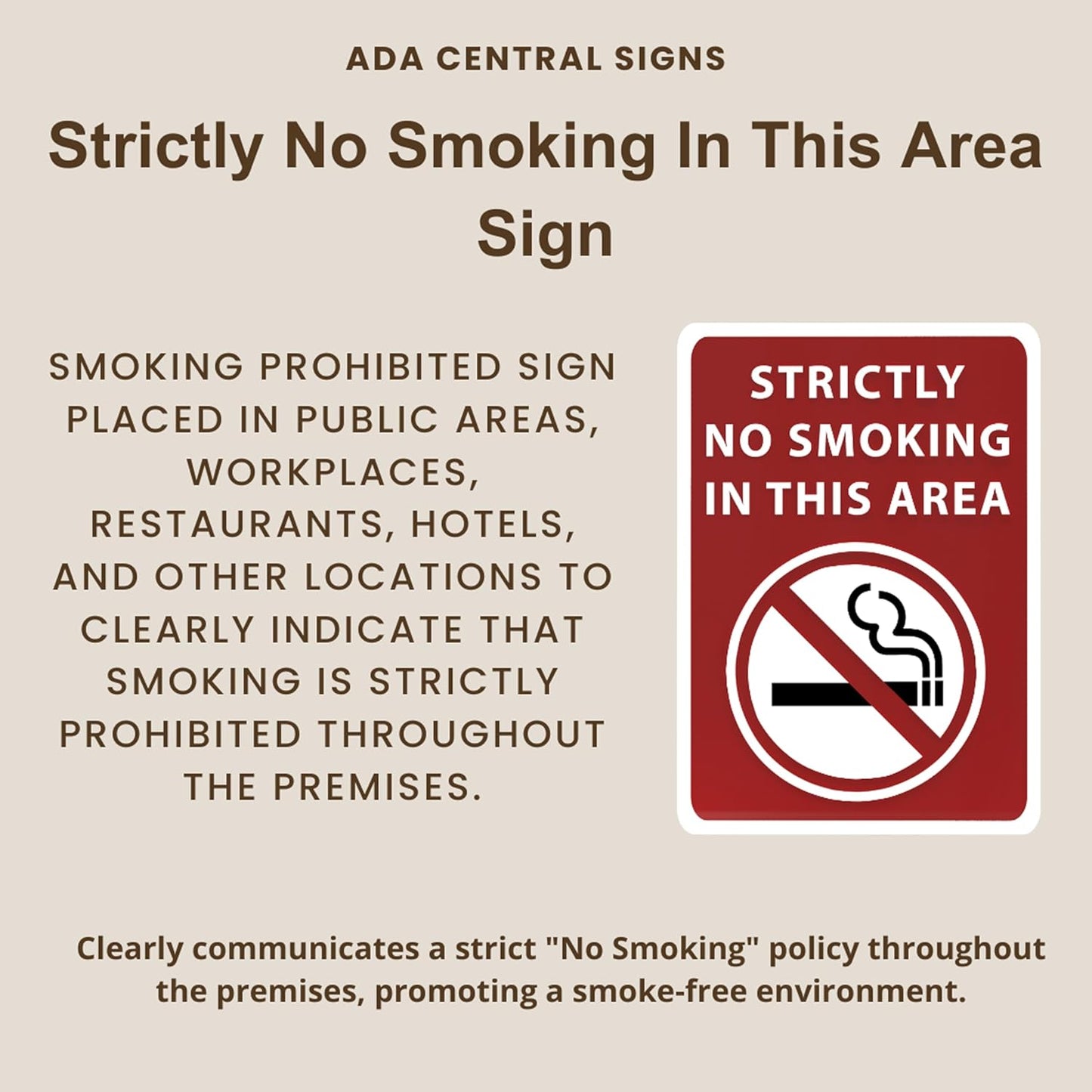 Strictly No Smoking in This Area Sign - ADA Compliant Digitally Printed Text Wall Sign - Smoke-Free Area Signs for Offices, Businesses, Hotels, and Restaurants - Vinyl 5β x 3.5β