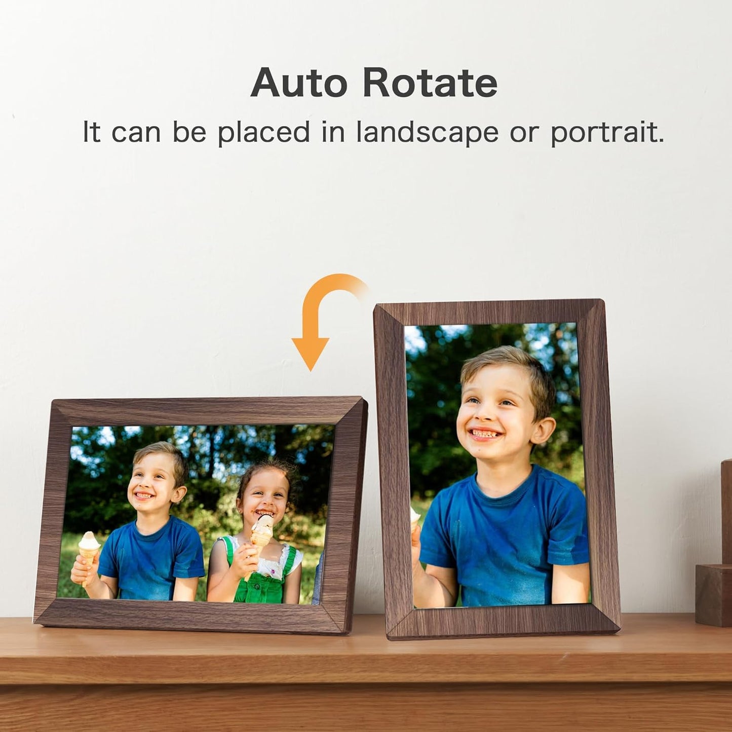 Digital Picture Frame, Frameo WiFi 10.1 Inch 1280 * 800IPS Touch Screen Digital Photo Frame, 32GB Memory, Auto-Rotate, Share Videos Pictures, Birthday Gift for Friend, Family, Wood Color Plastic Frame