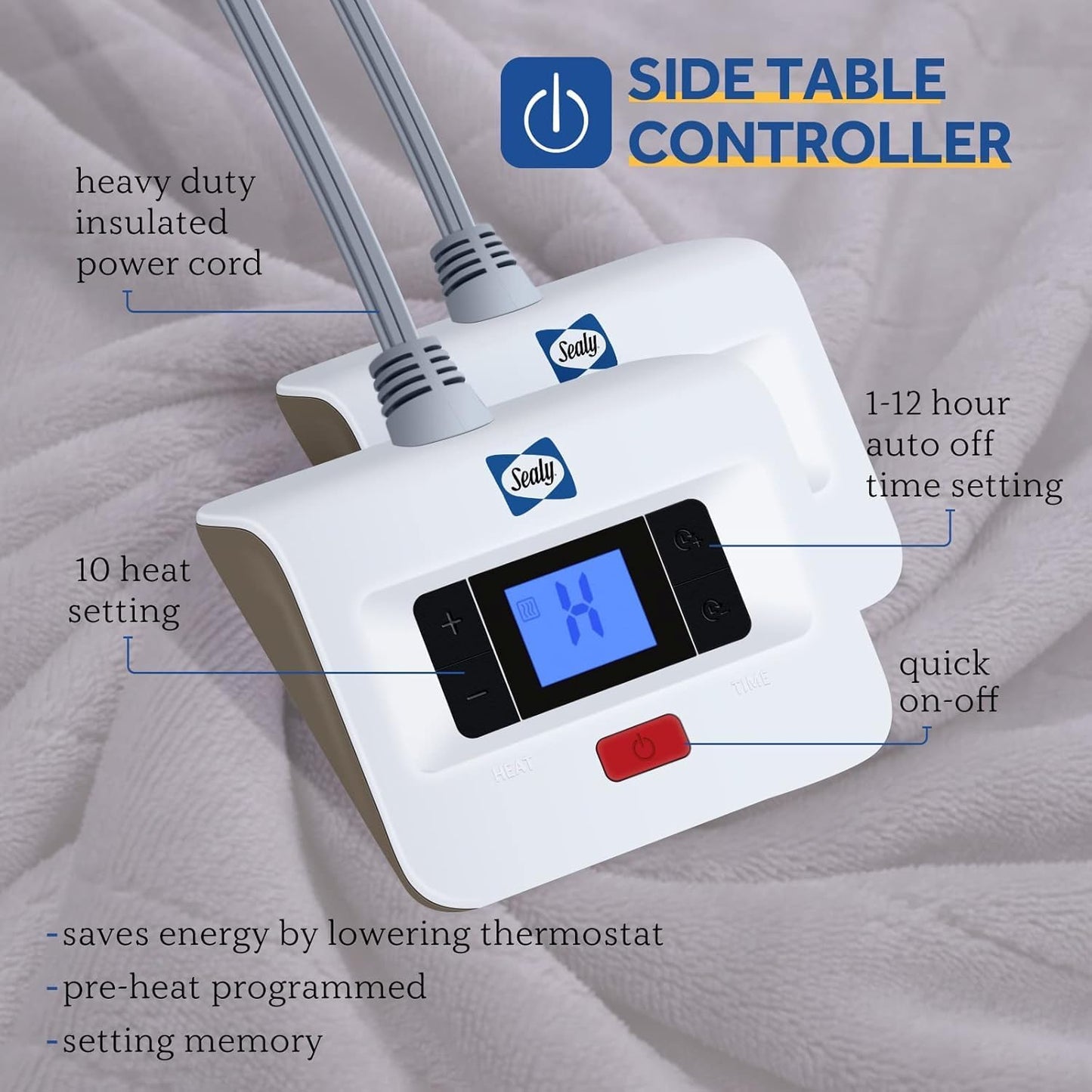 Sealy Electric Blanket Queen Size, Flannel Heated Blanket with 10 Heating Levels & 1-12 Hours Auto Shut Off, Machine Washable, Light Grey, 84 x 90 Inch