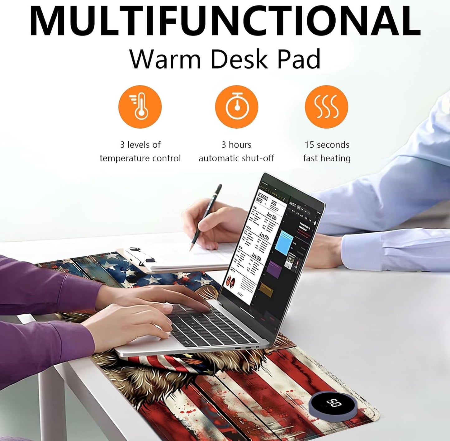 Heated Mouse Pad with 3 Levels Heated & 3 Hours Auto Shut-Off Mouse Pad for Warming Hands in Office Home, 31.5" x 13"Large Safe Desk Mat Hand Warmer,Flag Cute Cat