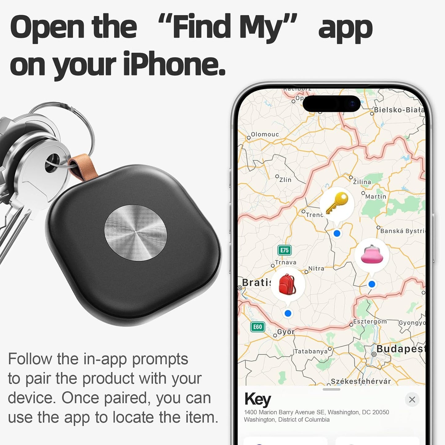 Bluetooth Tracker 2 Pack, Keys Finder and Item Locator for Keys, Bags Luggage, Suitcases and Wallet, Worldwide Tracking Tags, Works with Find My (iOS Only), White