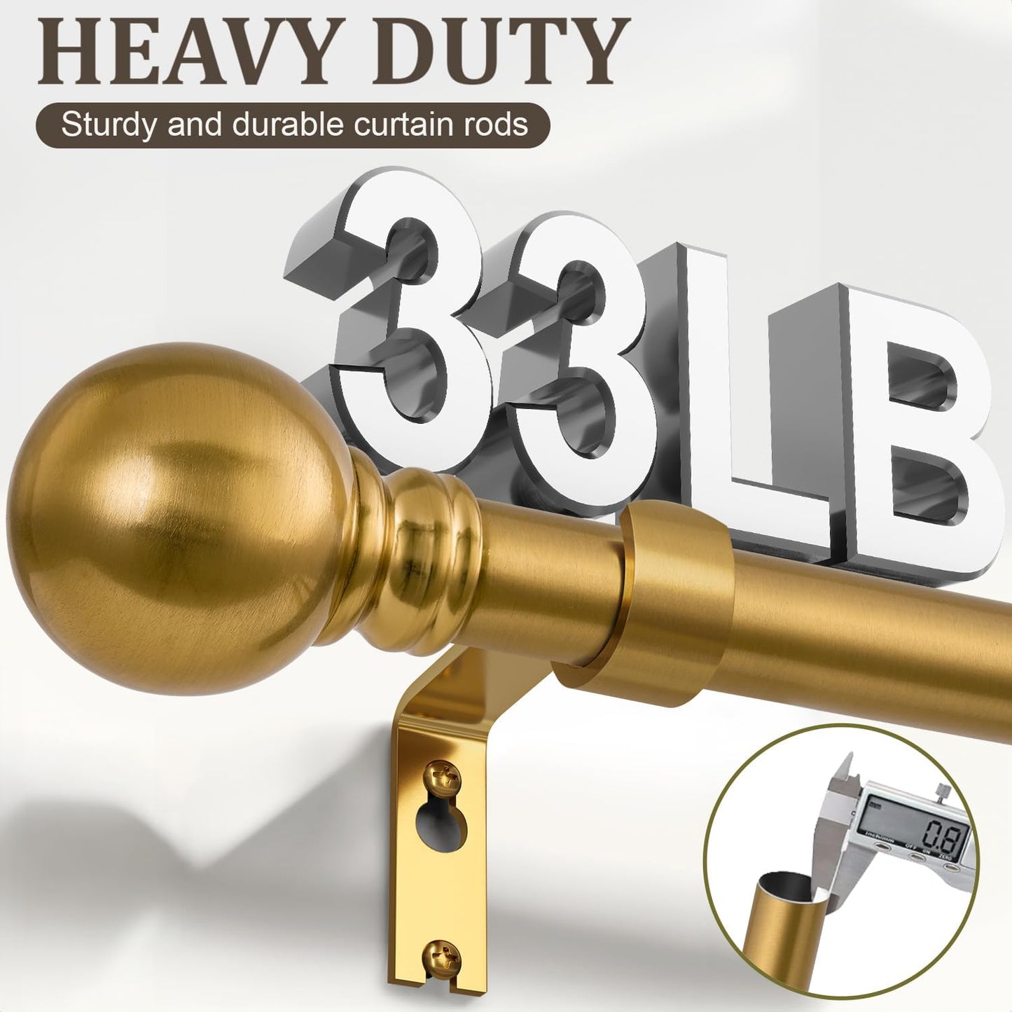 Modern Gold Curtain Rods for Windows 48 to 84 Inch 1" Diameter Adjustable Heavy Duty Brass Window Curtain Rod with Metal Finials for Living Room Bedroom Farmhouse Kitchen Outdoor