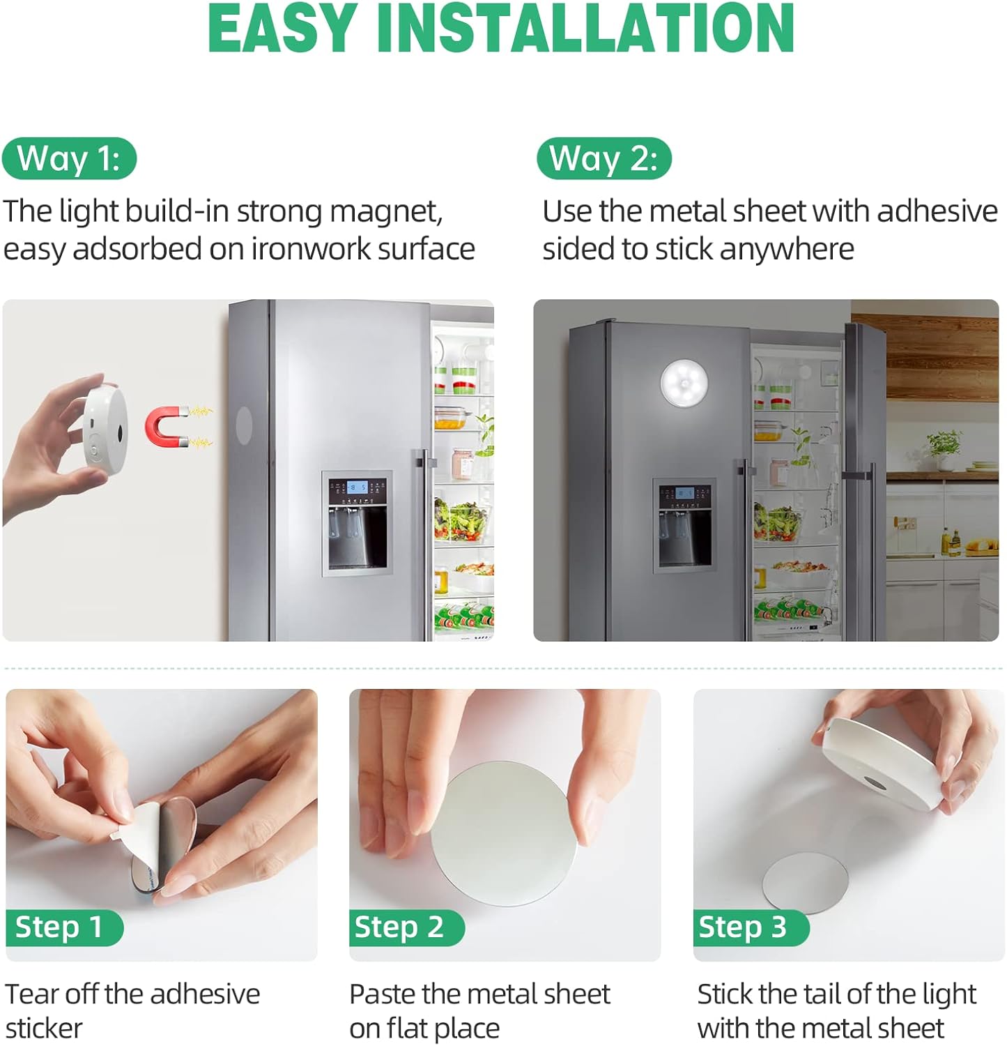 3 Colors Temperatures LED Closet Light Motion Sensor Step Light Compatible with Charging Station, USB Rechargeable Battery Operated Puck Light (1 Pack)