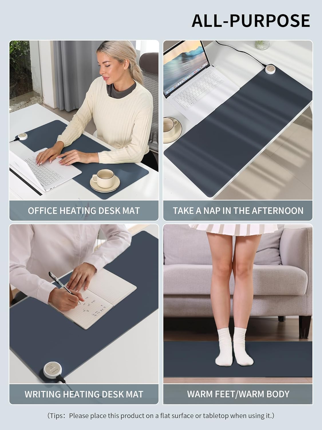 Heated Mouse Pad Hand Warmers, Electric Warm Office Desk Mat, 31.5" x 13", 3 Control Levels Temperature 3 Hours Auto Shut-Off, Suitable for Home/Offices Computer Keyboard Pads (Navy Blue)