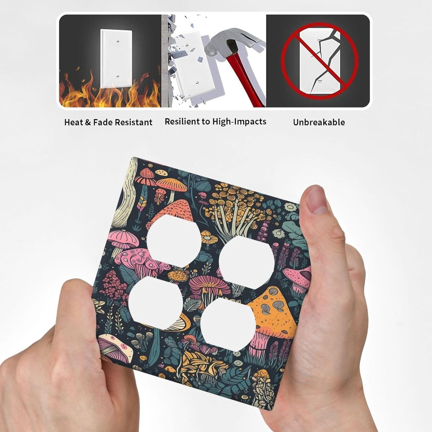 Decorative Outlet Covers Cartoon Comics Colorful Mushrooms 2 Gang Wall Plate Cover Double Duplex Receptacle Two Switch Light Switch Cover Plate Jumbo Dual Faceplate for Home Decor