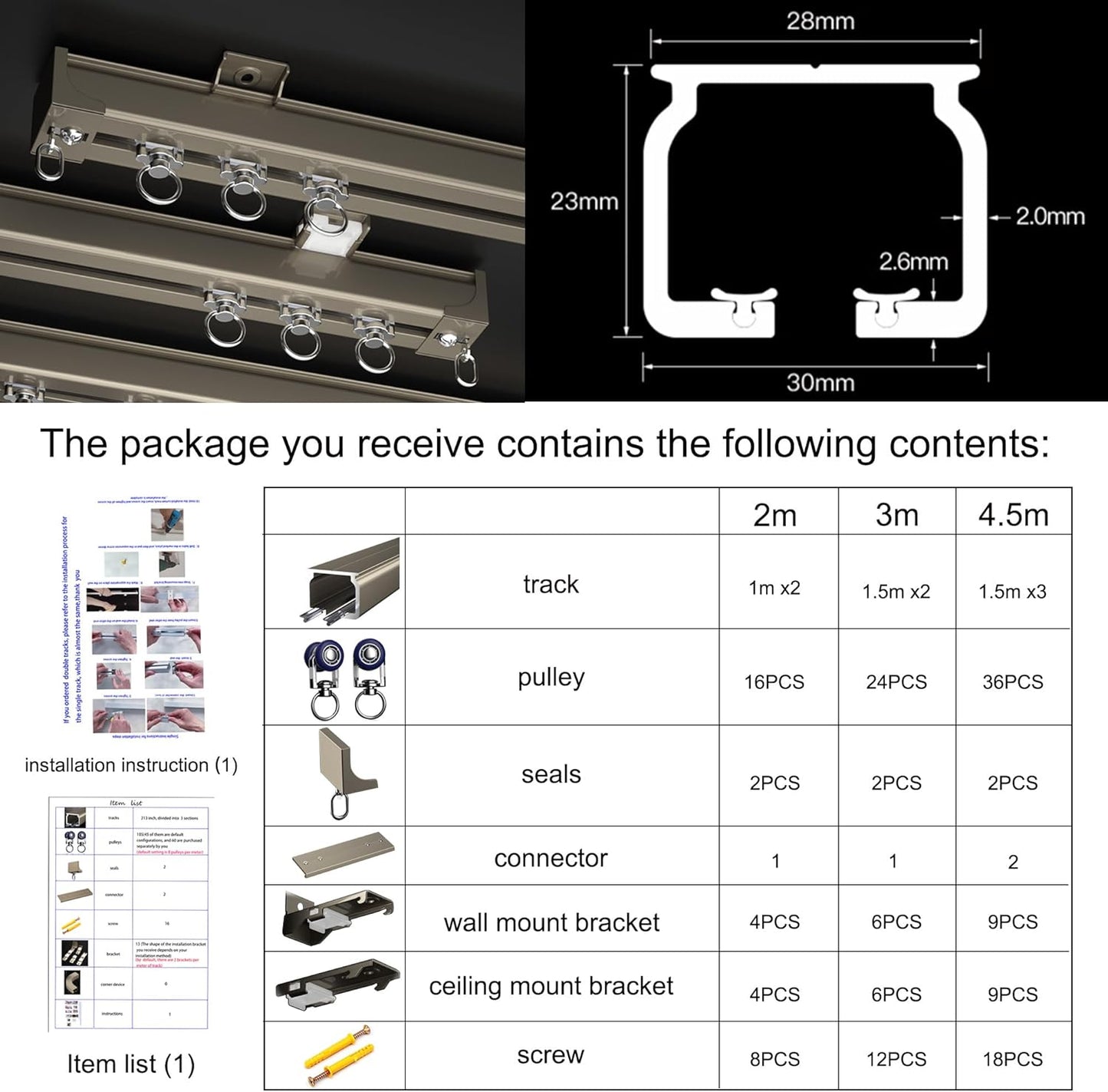 Ceiling Mounted Curtain Track for Drapes and Room Dividers - Sliding Curtain Rail for Living Room (Champagne, 2m)
