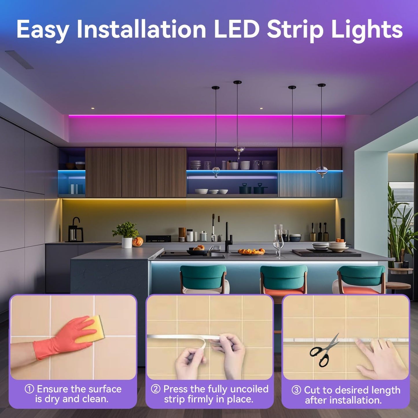 CHARKEE LED Strip Lights 130ft (2 Rolls of 65.6ft) Ultra Long RGB Color Changing LED Light Strips Kit with 44Keys Remote for Bedroom, Kitchen, Home Decor, Room, Dorm Room, DIY Mode