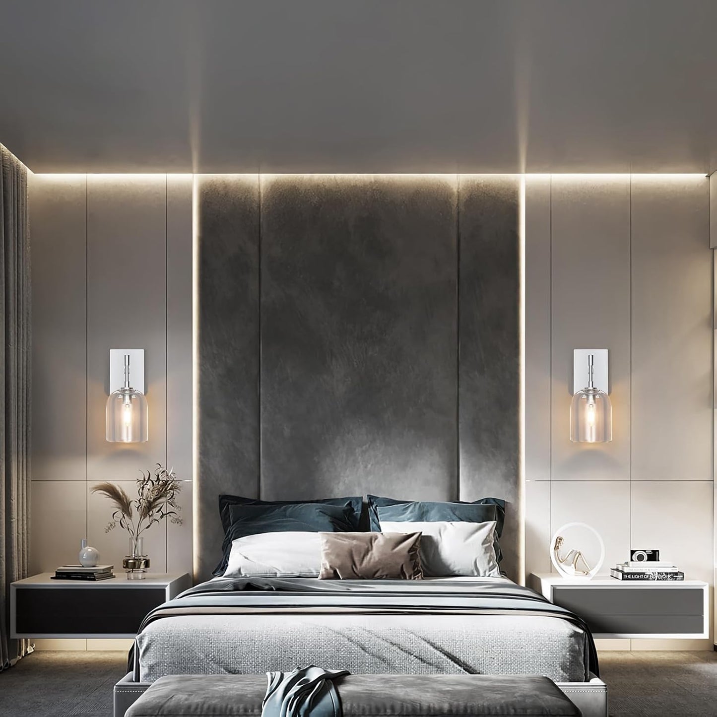 Modern Crystal Wall Sconces Indoor Chrome Wall Lamp Vanity Wall Lighting for Bathroom Bedroom Living Room Stair(1Pack)