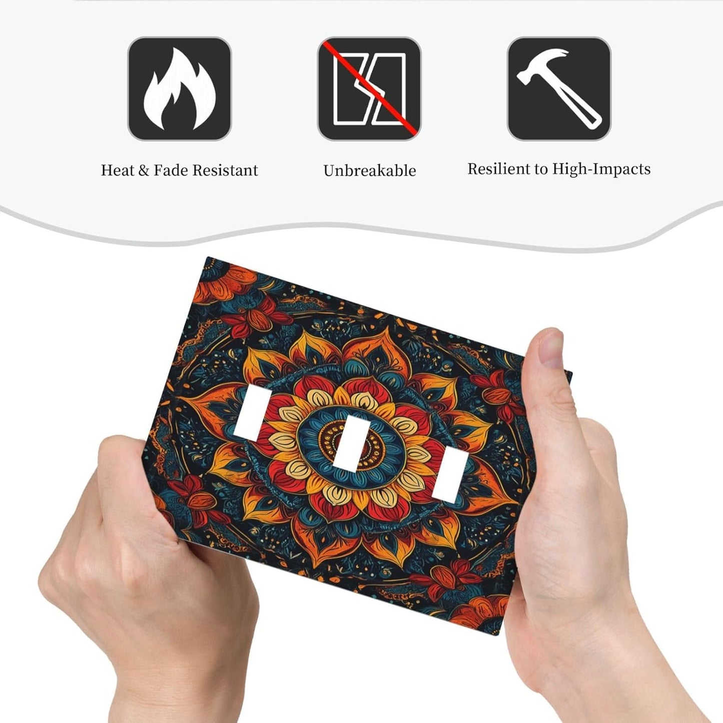 Light Switch Covers Boho Colorful Mandala 3 Gang Wall Plates Triple Toggle Outlet Cover Decorative Switchplates Electrical Panel Cover for Kitchen Living Room 4.8 X 6.7 IN