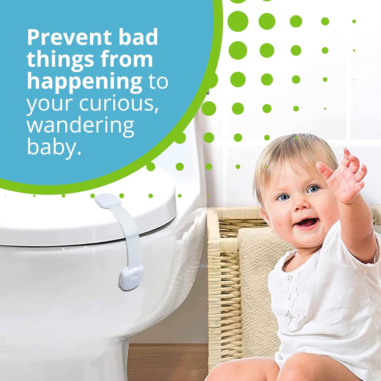 Adjustable & Reusable Child Safety Cabinet Locks & Latches, Baby Proofing Door Window, Cabinet, Toilet, & Refrigerator Lock, Child Safety Strap Locks with Adhesive Pads, Pack of 6, White - Wonderkid