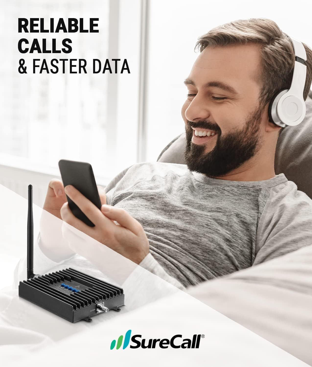 SureCall Fusion4Home Cell Phone Signal Booster up to 3000 sq ft, Boosts 5G/4G LTE, Yagi Outdoor Antenna, Home & Office Multi-User All Carrier, Verizon AT&T Sprint T-Mobile, FCC Approved, USA Company