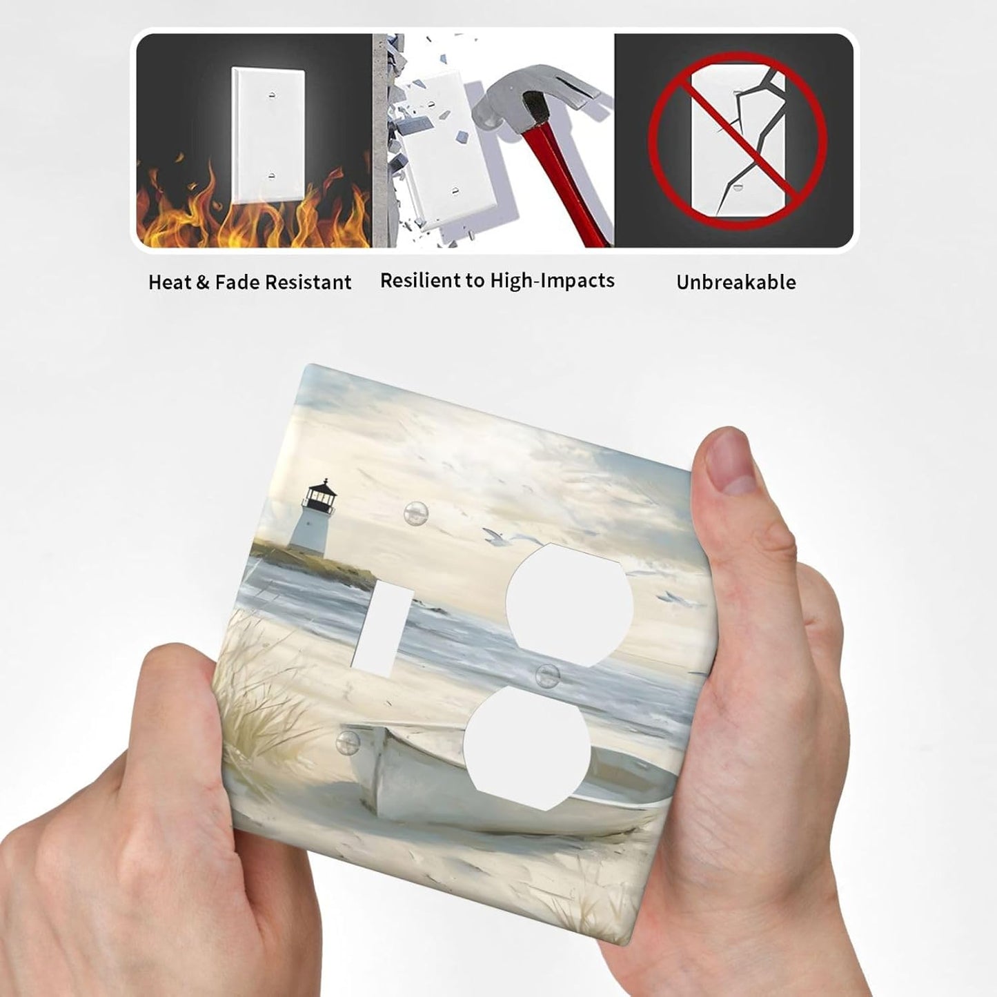 Decorative Outlet Covers Seascape Painting with Lighthouse Boats 2 Gang Wall Plate Single Toggle Duplex Combo Light Switch Covers Switch Plate Cover for Bedroom Home Decor