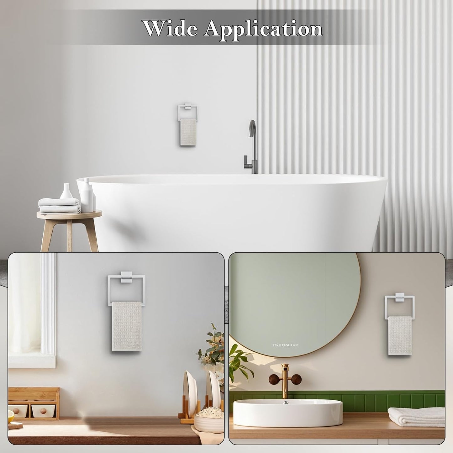 Polished Chrome Towel Ring Square Hand Towel Holder Towel Hanger Bathroom Hardware Accessories Stainless Steel Wall-Mounted Towel Rack